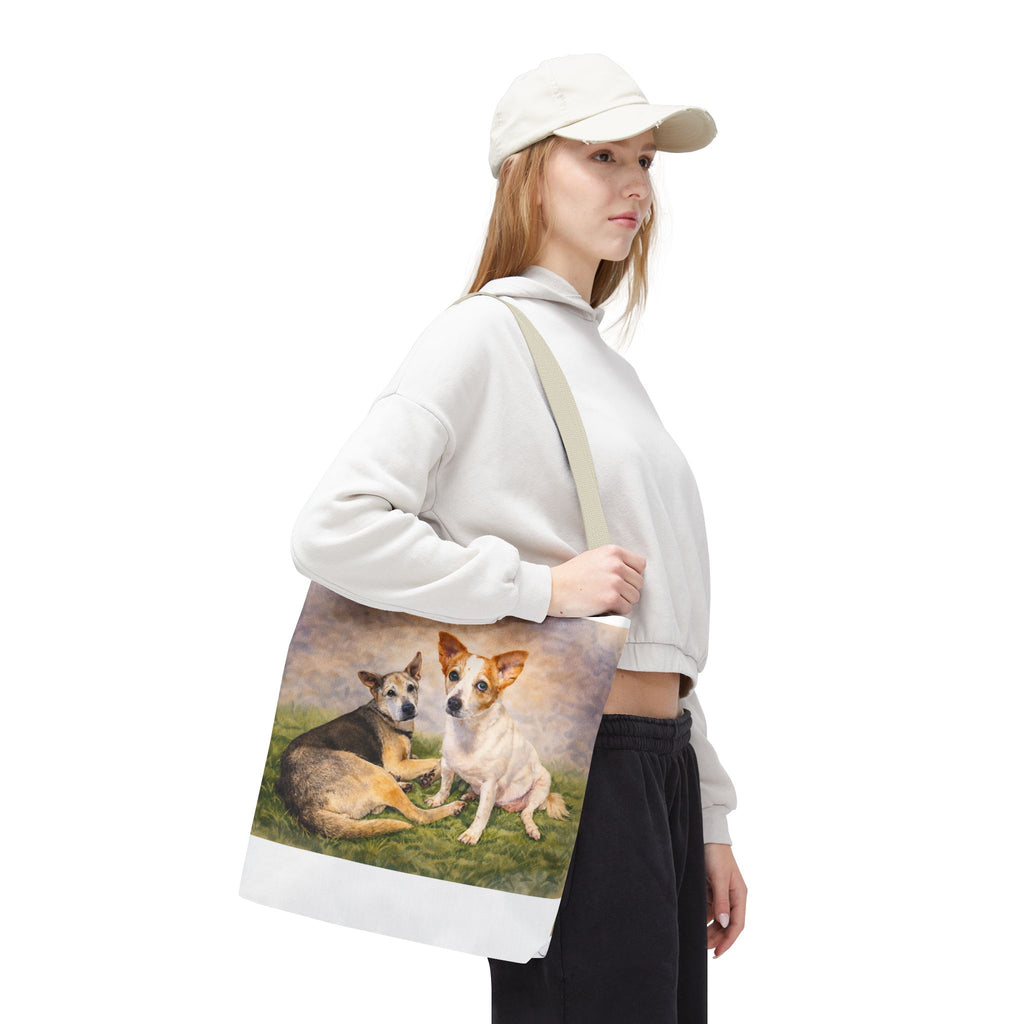 Personalized Two Dog Tote Bag – Custom Watercolor Style Portrait from your Photo, Dog Lover Gift, Memorial Keepsake Bag