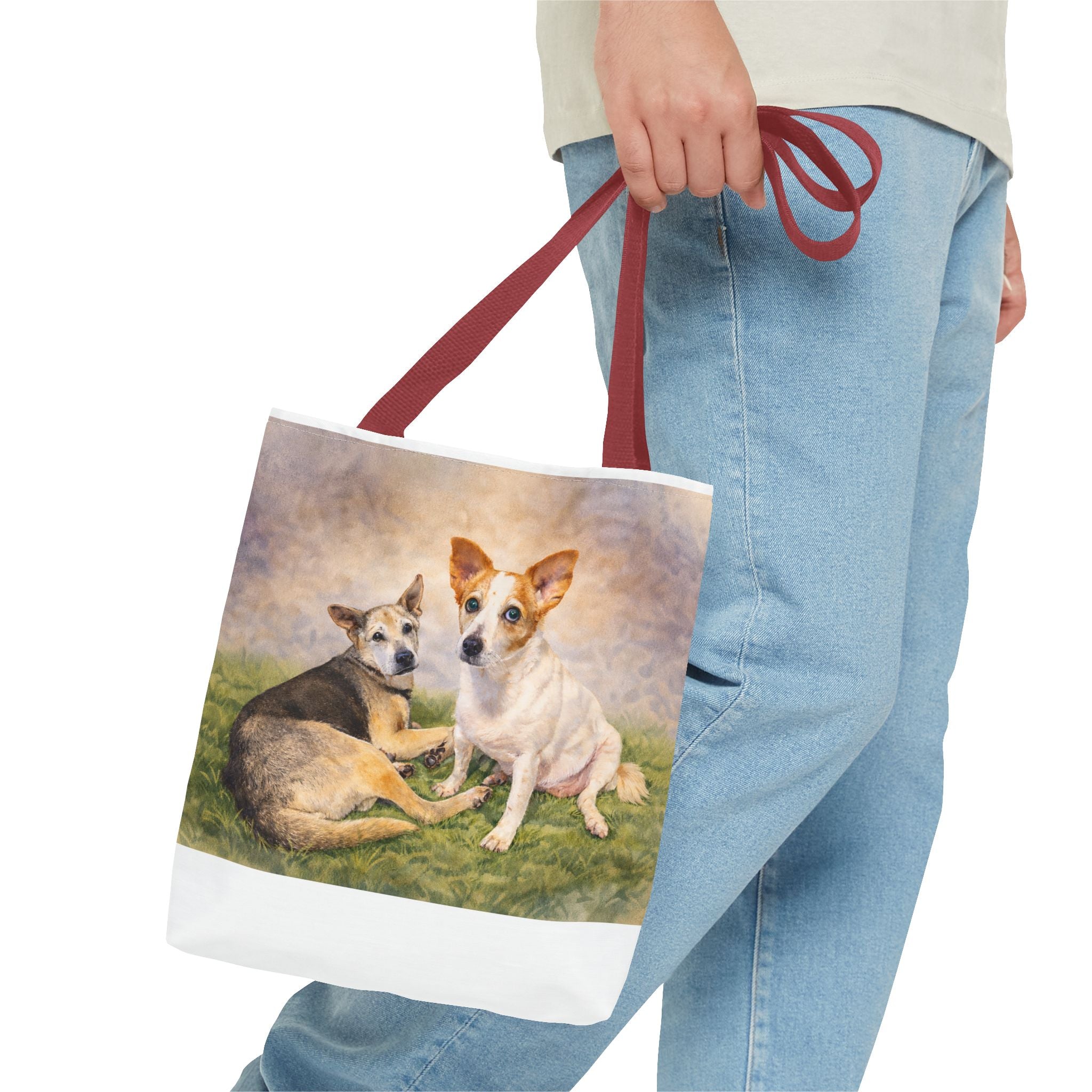 Personalized Two Dog Tote Bag – Custom Watercolor Style Portrait from your Photo, Dog Lover Gift, Memorial Keepsake Bag