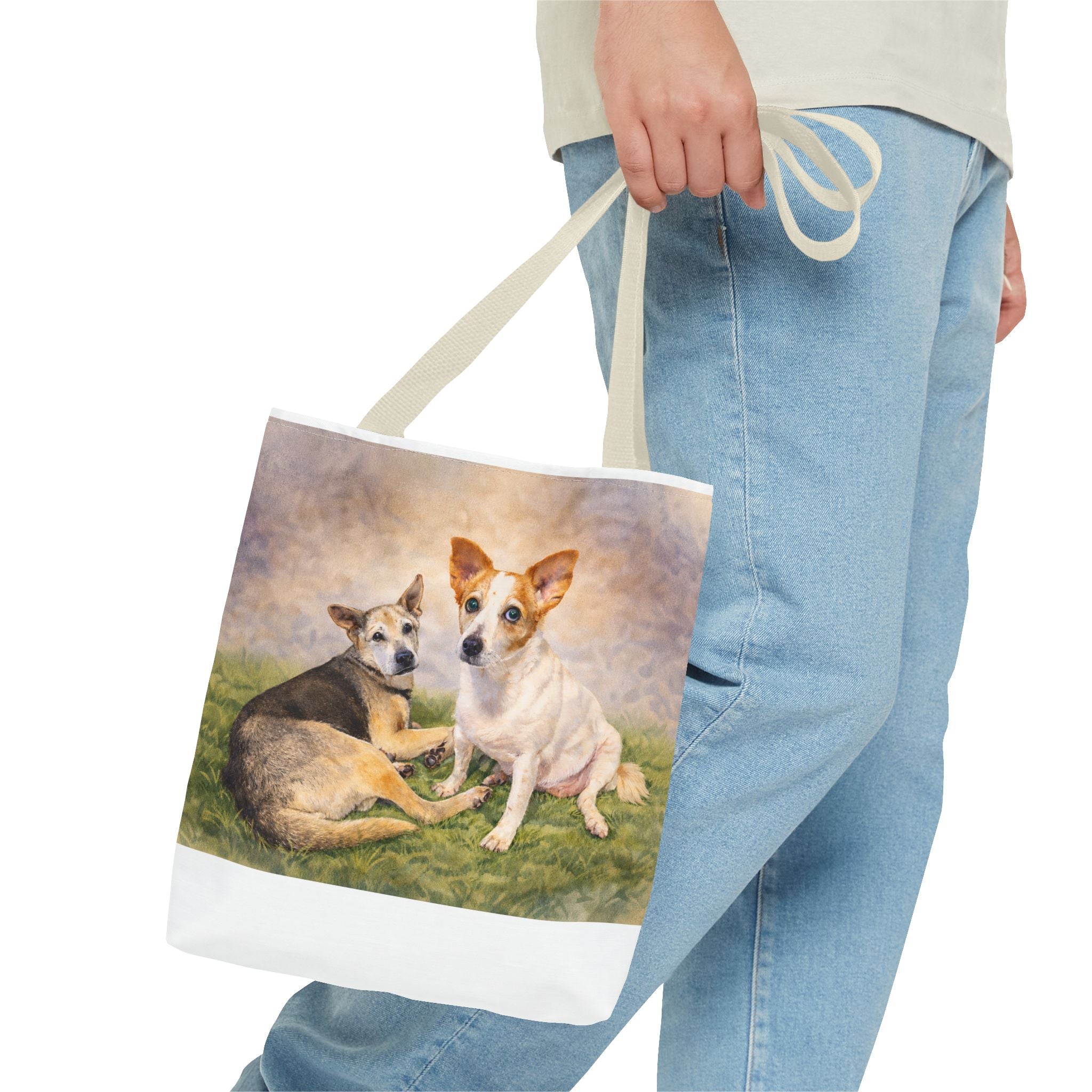 Personalized Two Dog Tote Bag – Custom Watercolor Style Portrait from your Photo, Dog Lover Gift, Memorial Keepsake Bag