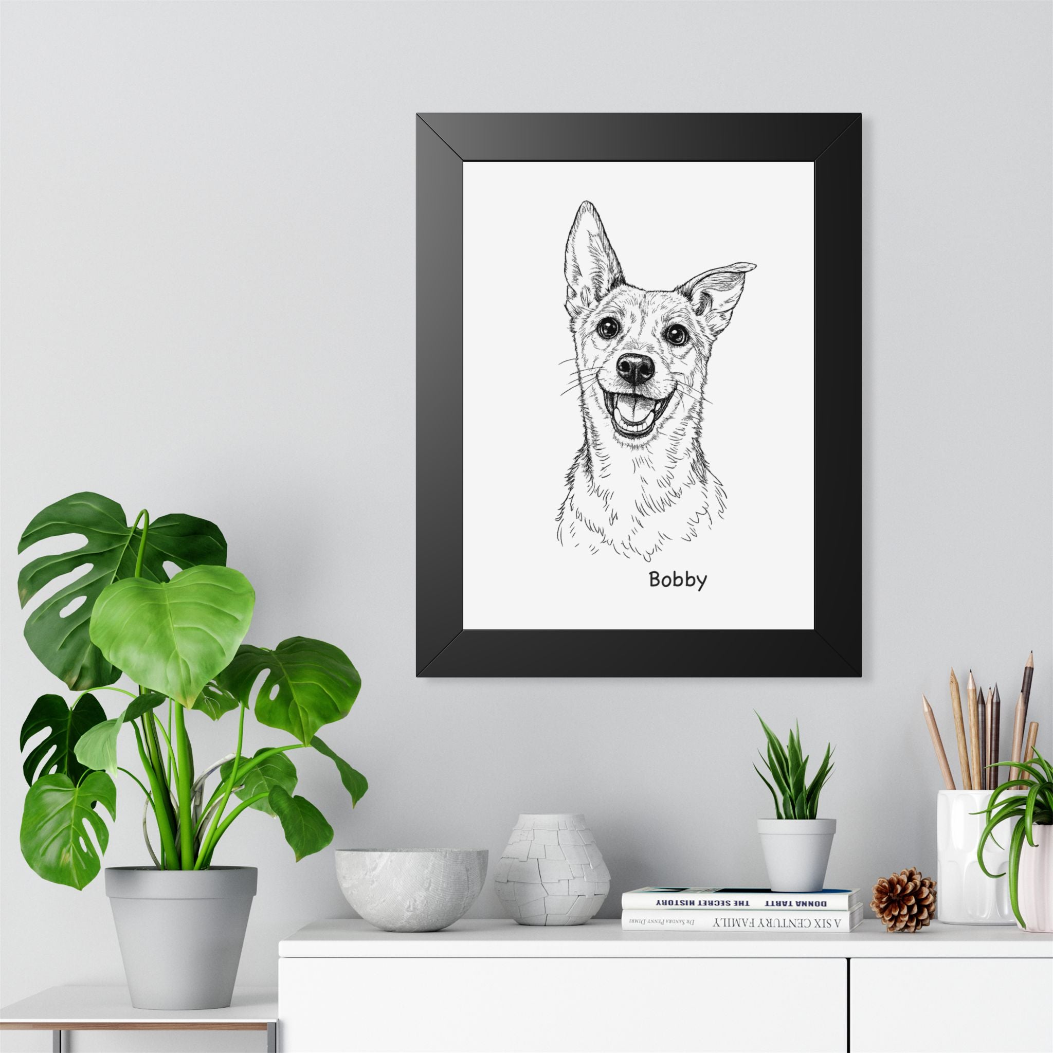Bespoke Dog Portrait from Photo – Minimalist Line Art, Professionally Framed and delivered to your doorstep
