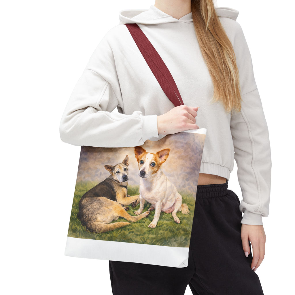 Personalized Two Dog Tote Bag – Custom Watercolor Style Portrait from your Photo, Dog Lover Gift, Memorial Keepsake Bag
