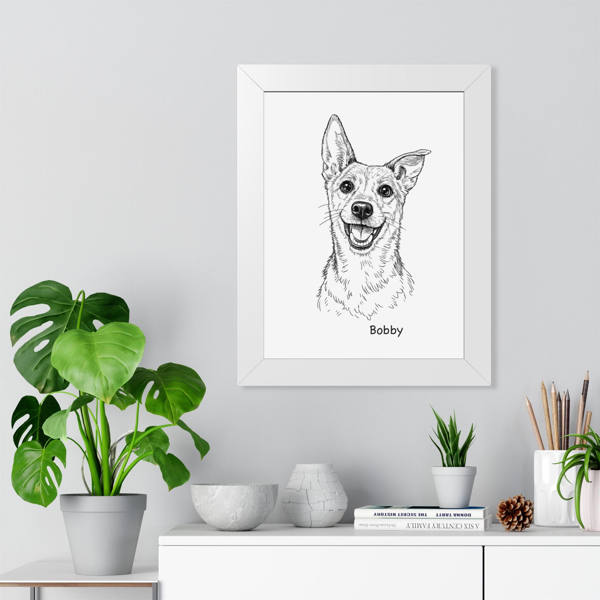 Bespoke Dog Portrait from Photo – Minimalist Line Art, Professionally Framed and delivered to your doorstep
