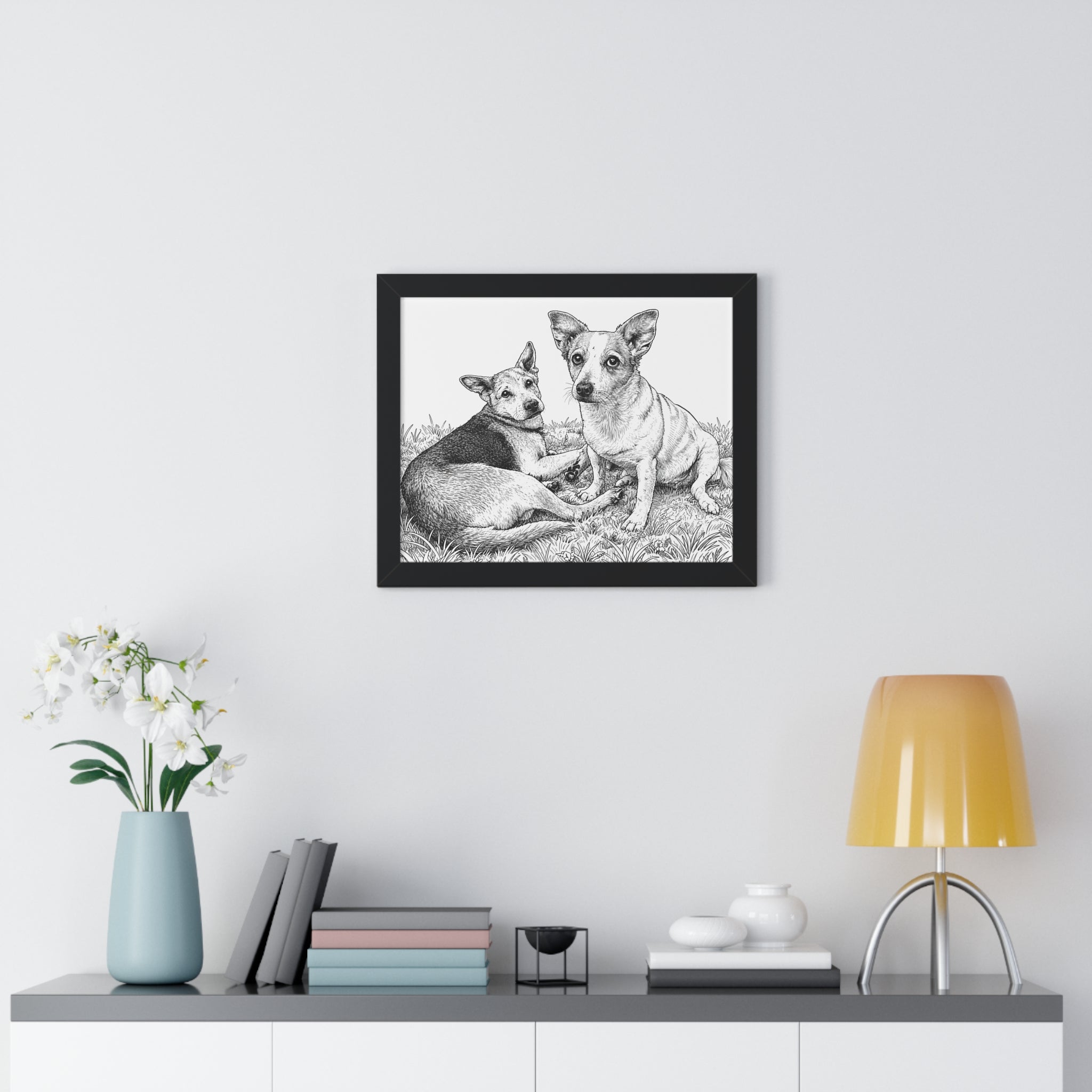 Personalized Framed line art of both your dogs