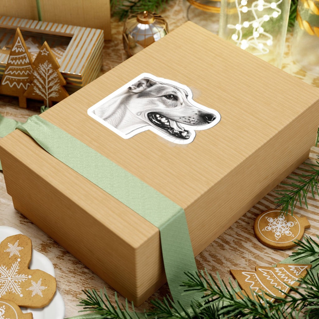 Detailed Black and White Pencil Sketch Style Dog Portrait Kiss-Cut Sticker - Created From Your Own Picture