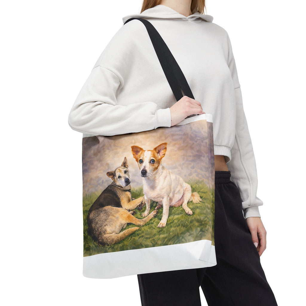 Personalized Two Dog Tote Bag – Custom Watercolor Style Portrait from your Photo, Dog Lover Gift, Memorial Keepsake Bag