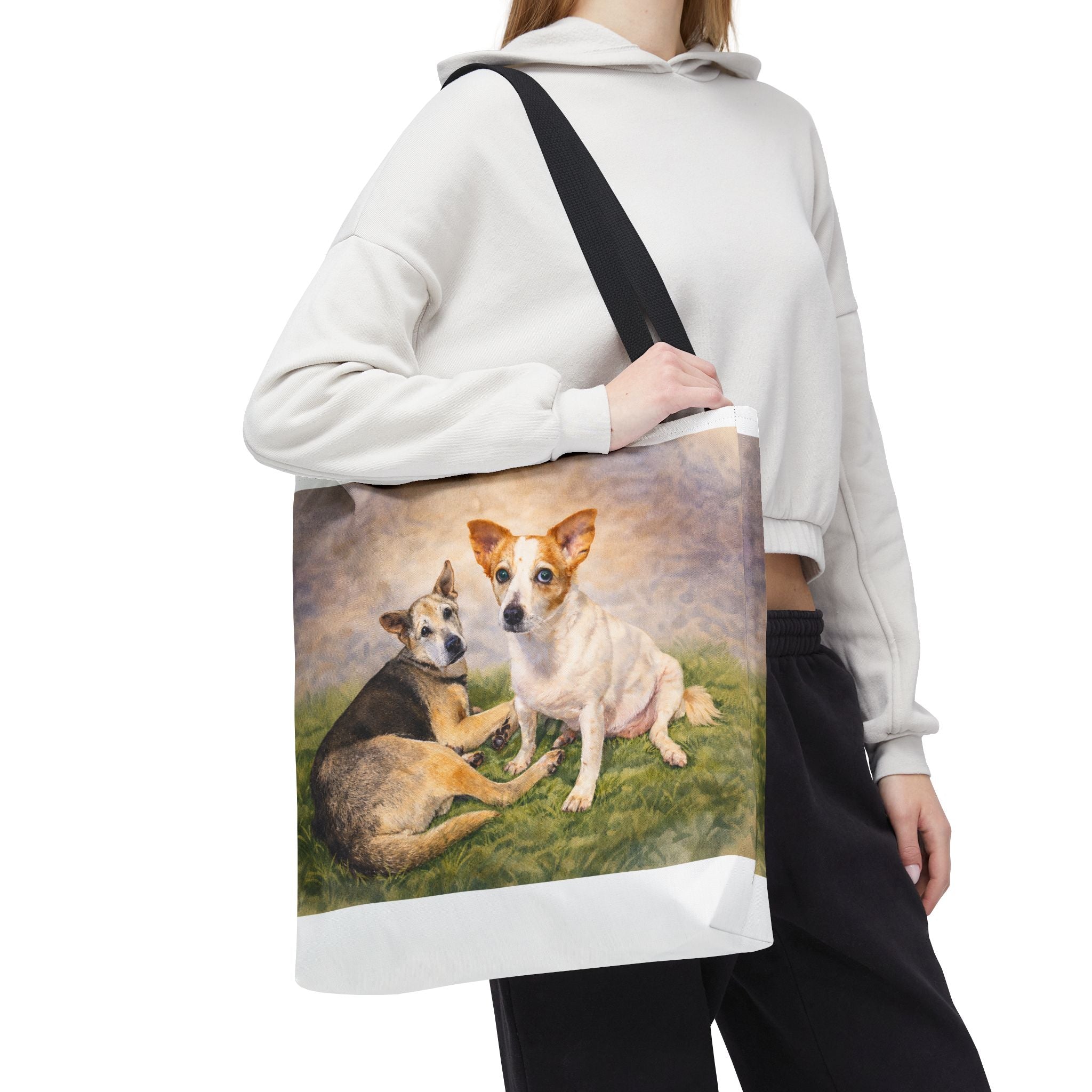 Personalized Two Dog Tote Bag – Custom Watercolor Style Portrait from your Photo, Dog Lover Gift, Memorial Keepsake Bag