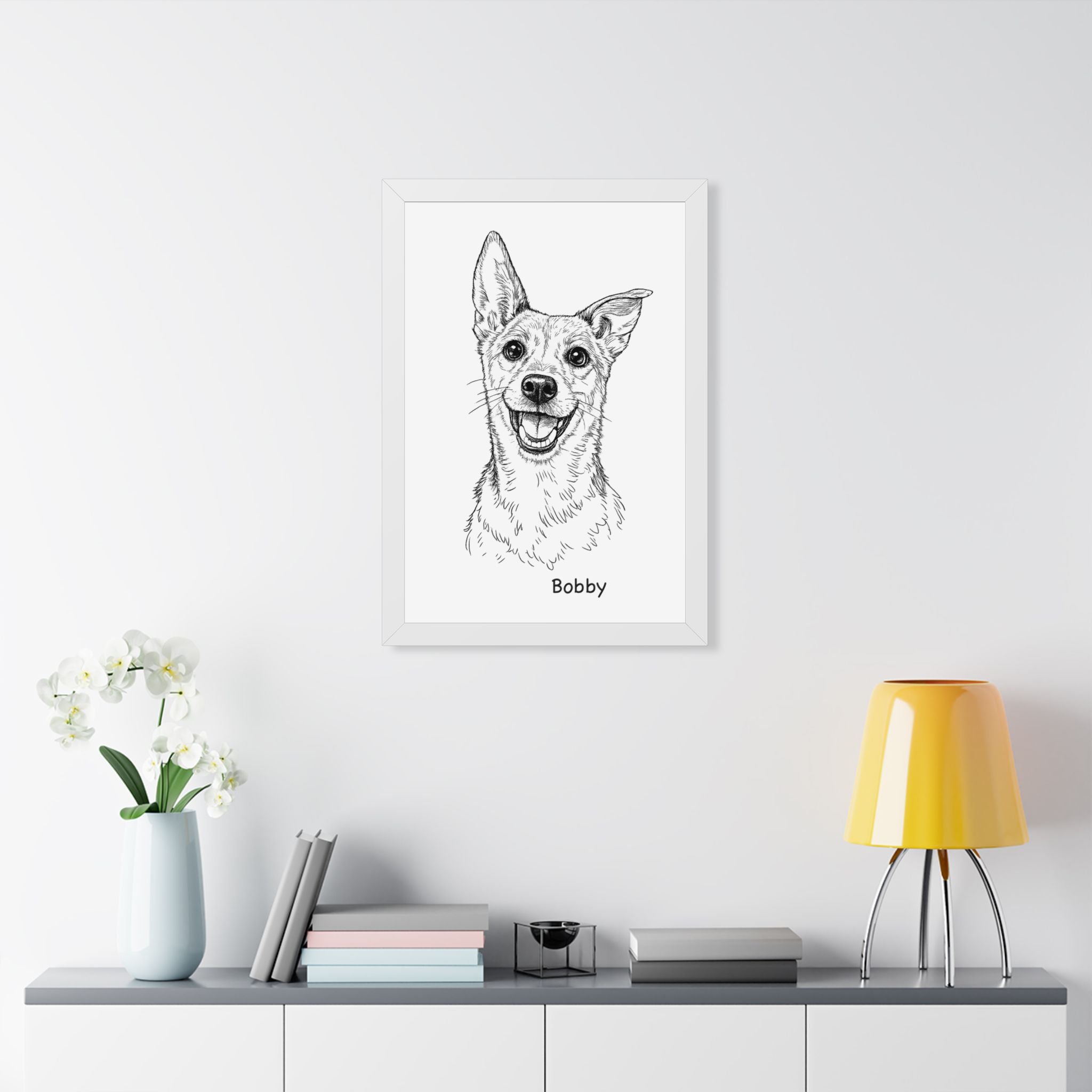 Bespoke Dog Portrait from Photo – Minimalist Line Art, Professionally Framed and delivered to your doorstep