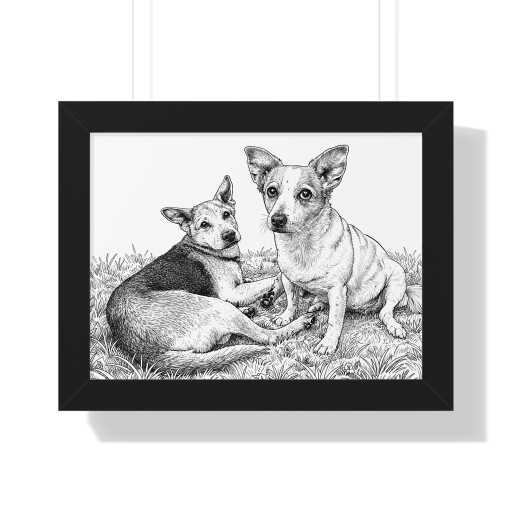 Personalized Framed line art of both your dogs