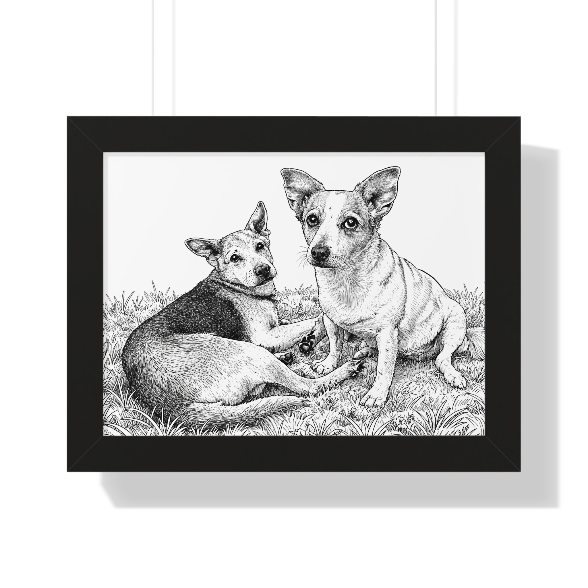 Personalized Framed line art of both your dogs
