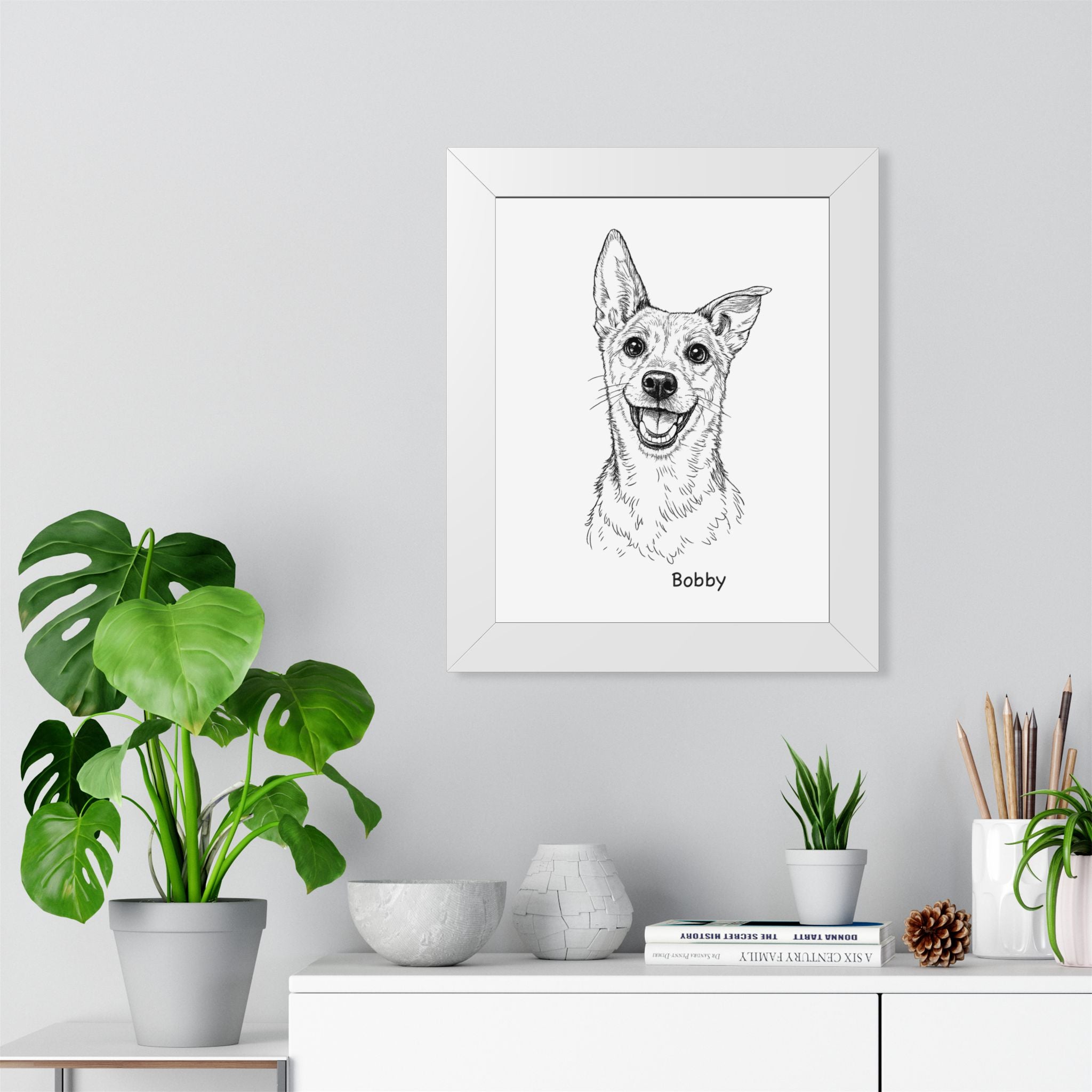 Bespoke Dog Portrait from Photo – Minimalist Line Art, Professionally Framed and delivered to your doorstep