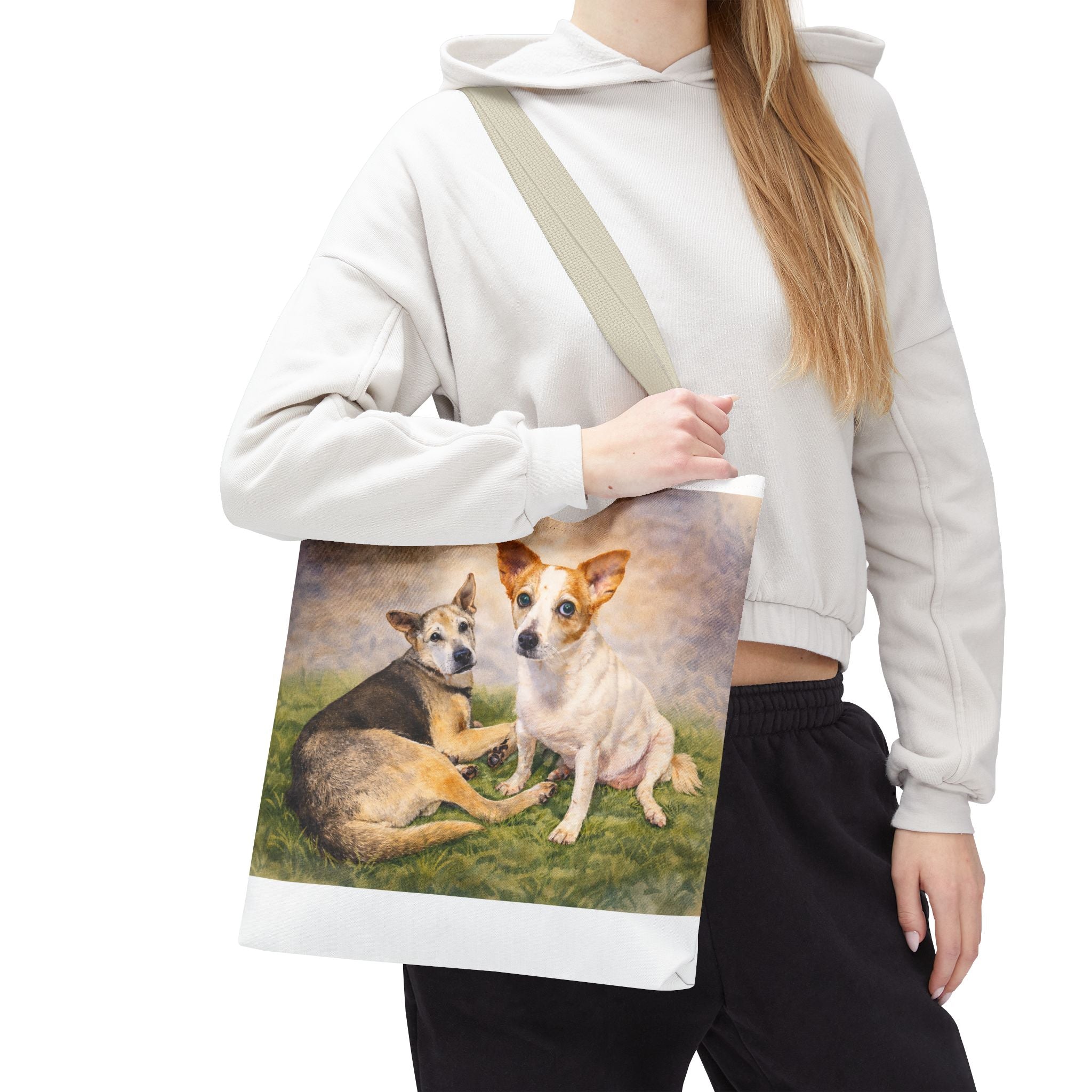 Personalized Two Dog Tote Bag – Custom Watercolor Style Portrait from your Photo, Dog Lover Gift, Memorial Keepsake Bag