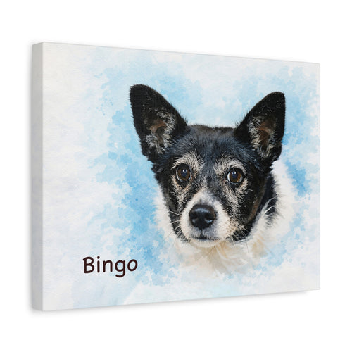 A Watercolor Style portrait of your dog (facial expression focus) on a Gallery Stretched Canvas Print