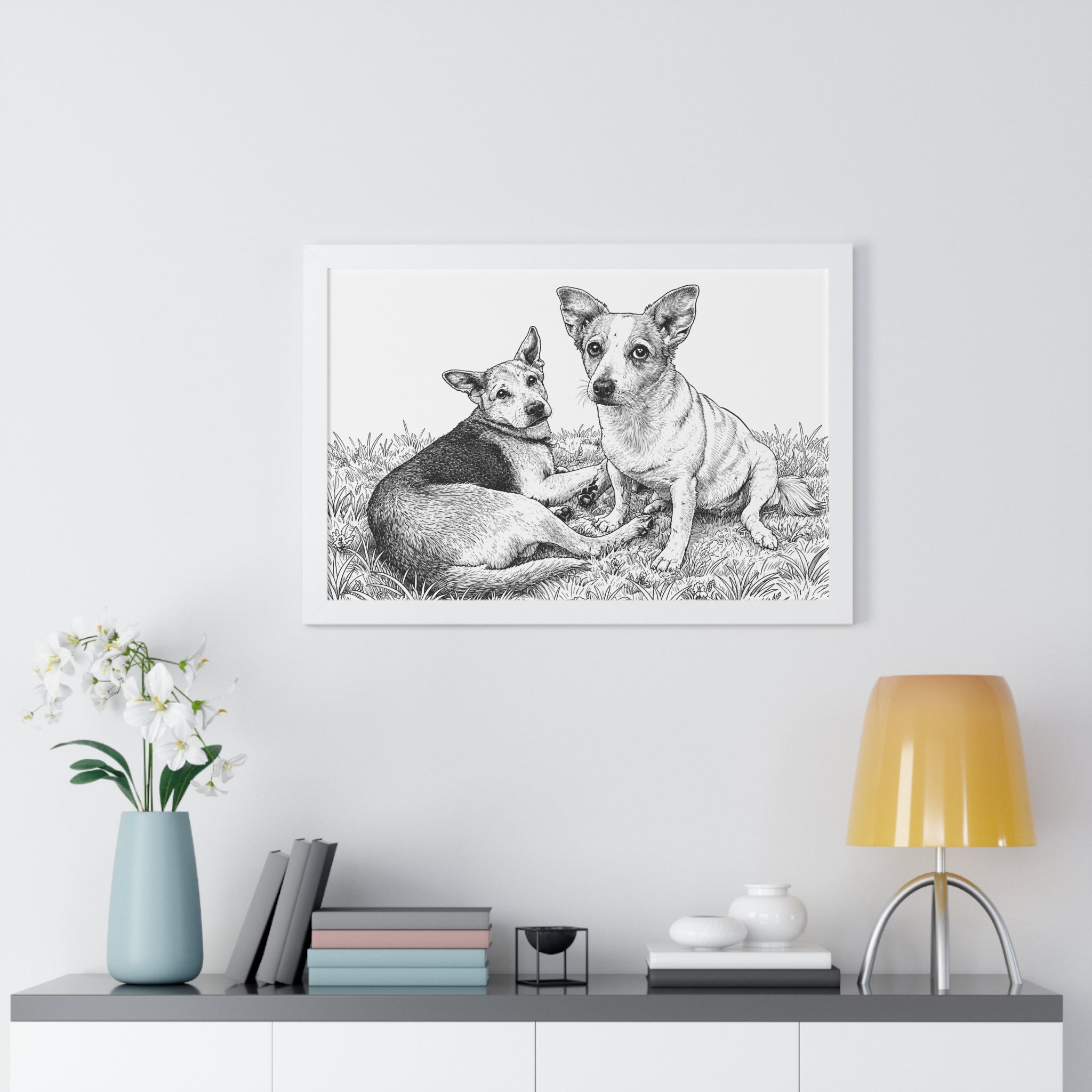 Personalized Framed line art of both your dogs