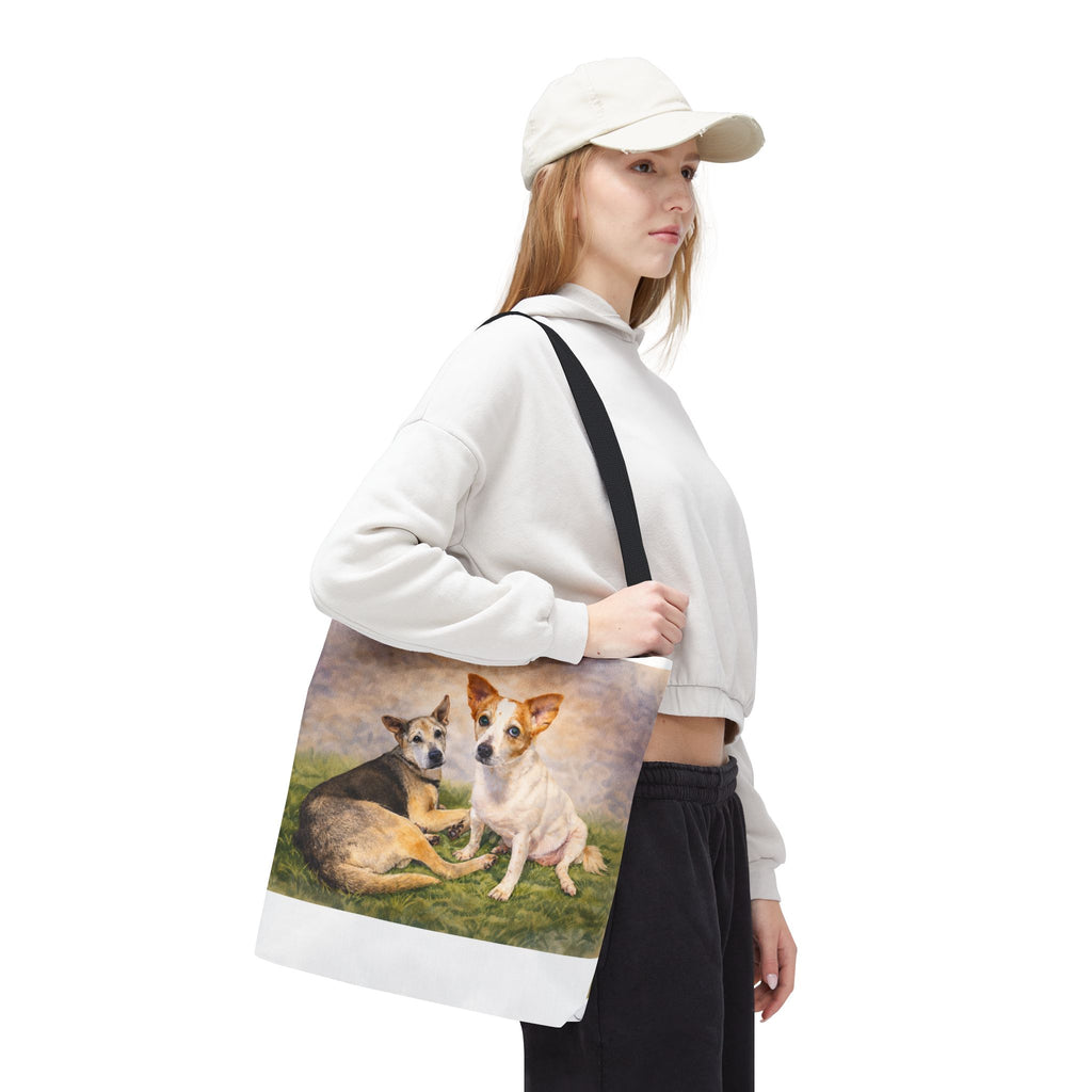 Personalized Two Dog Tote Bag – Custom Watercolor Style Portrait from your Photo, Dog Lover Gift, Memorial Keepsake Bag