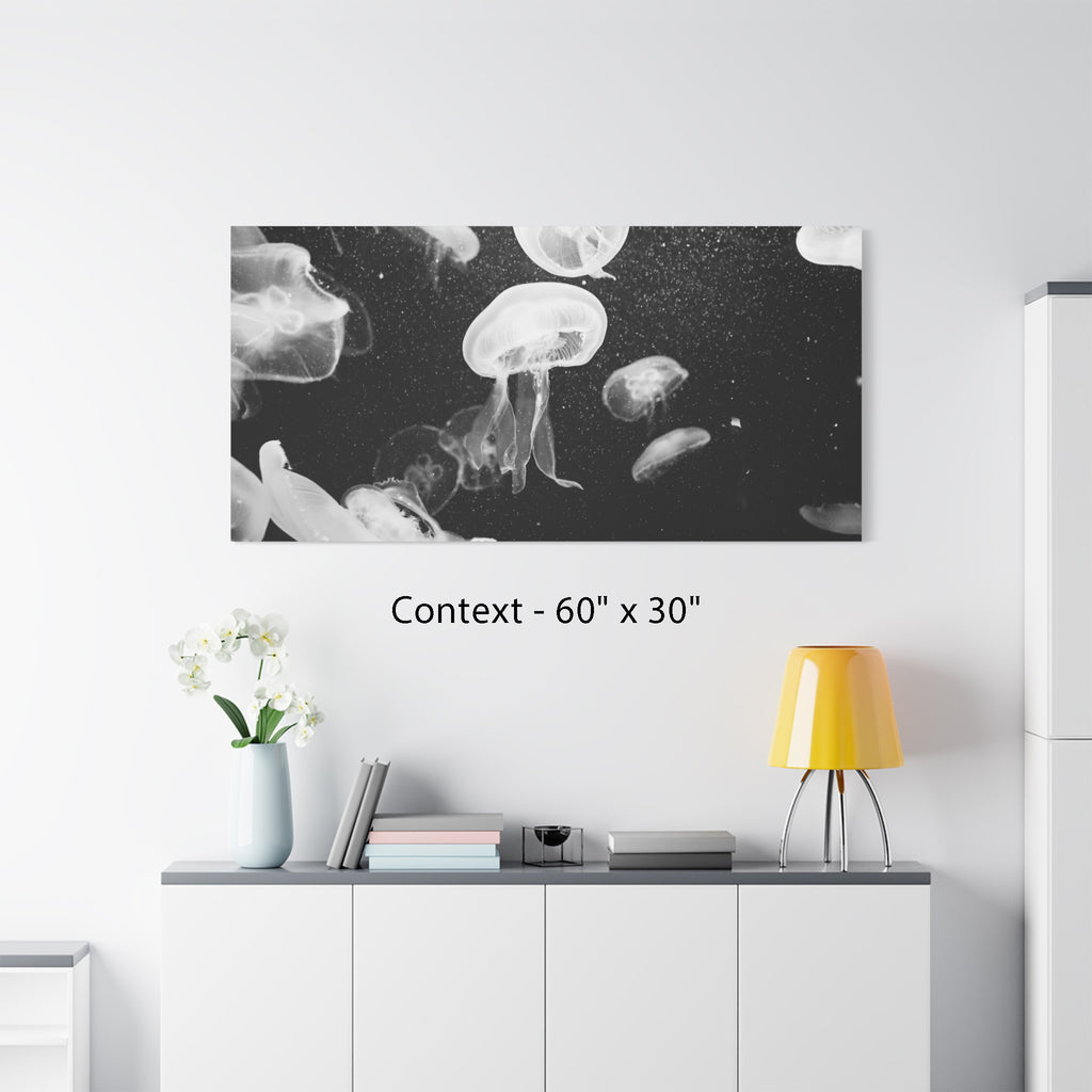 Jellyfish Canvas Print in Monochrome  — Black & White Ocean Wall Art