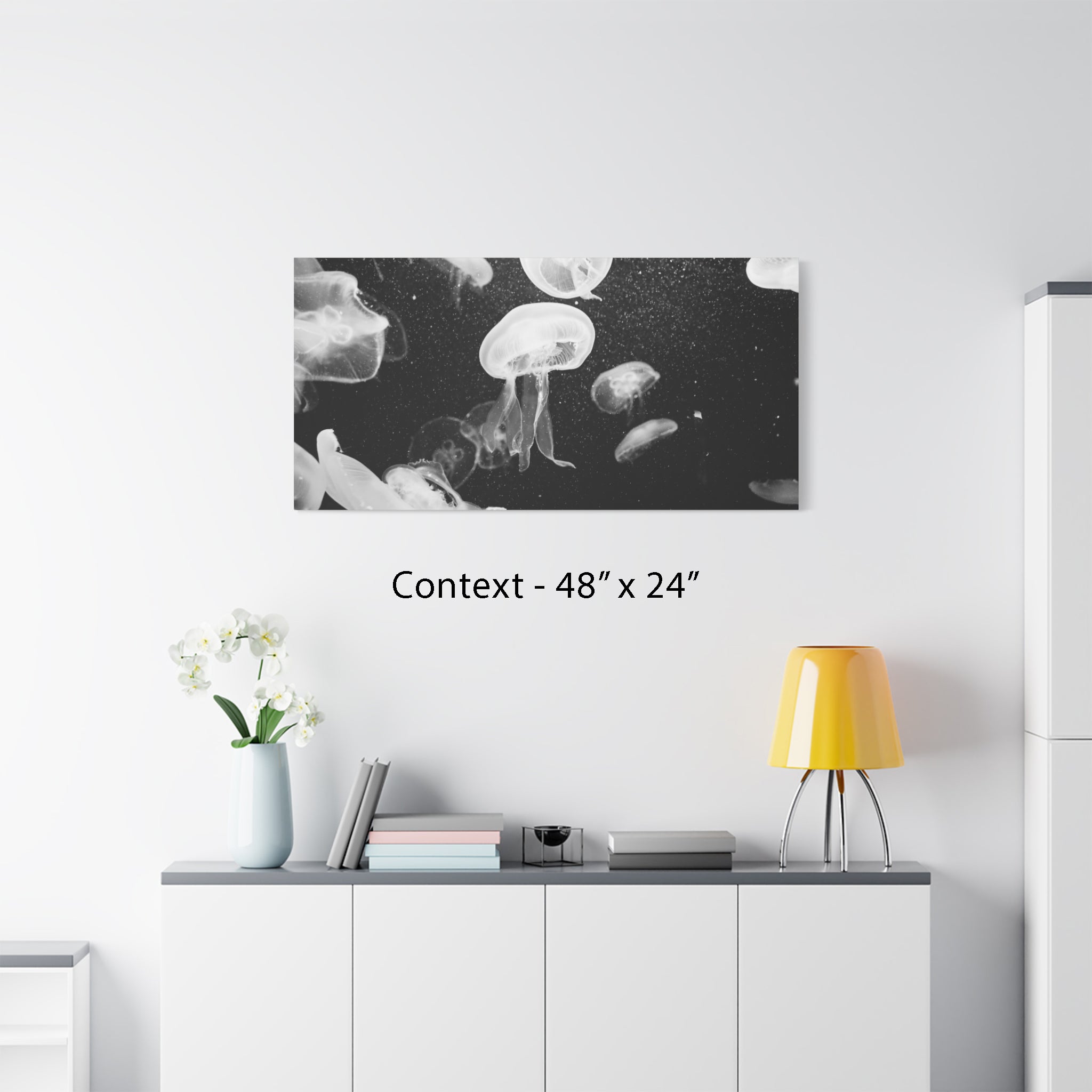 Jellyfish Canvas Print in Monochrome  — Black & White Ocean Wall Art