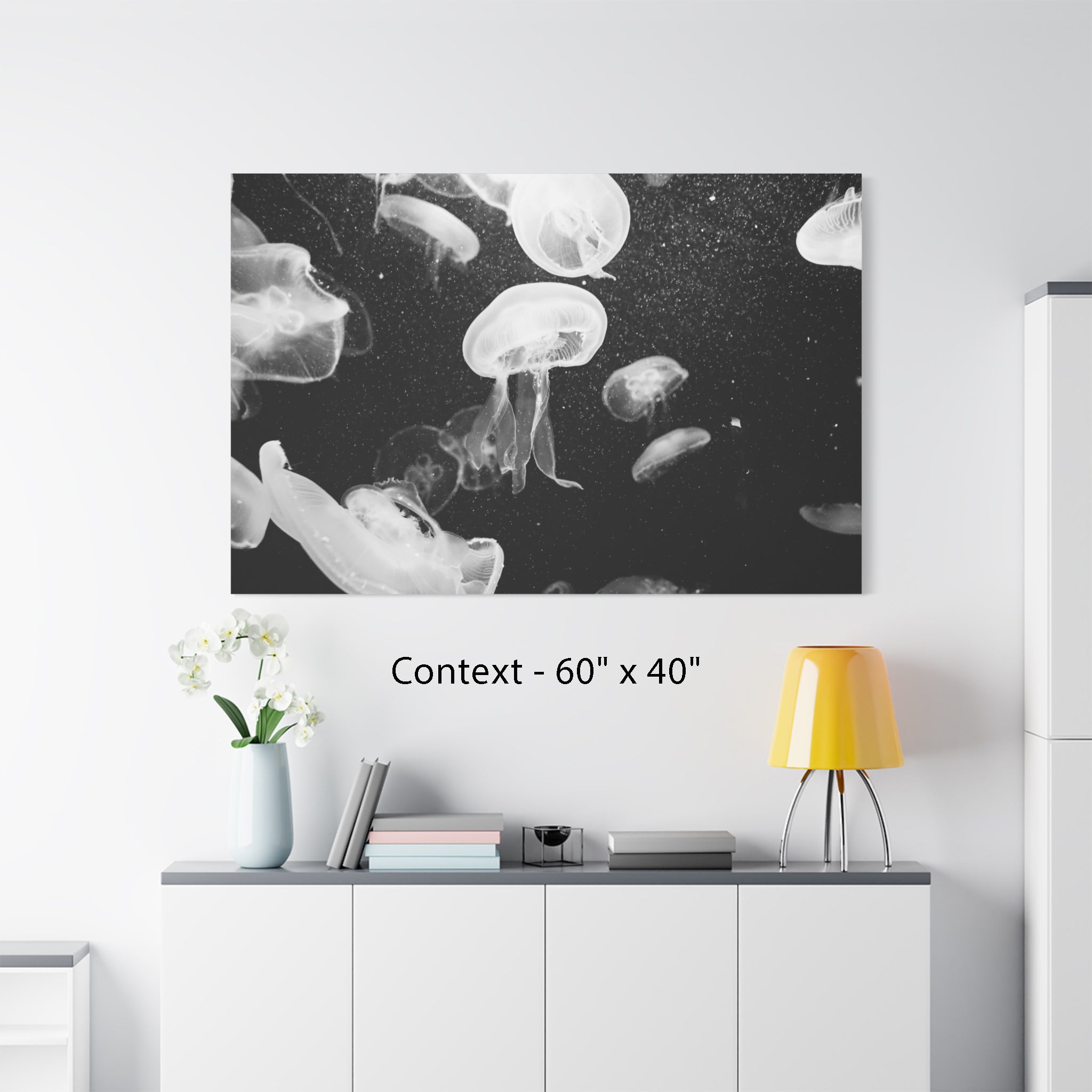 Jellyfish Canvas Print in Monochrome  — Black & White Ocean Wall Art