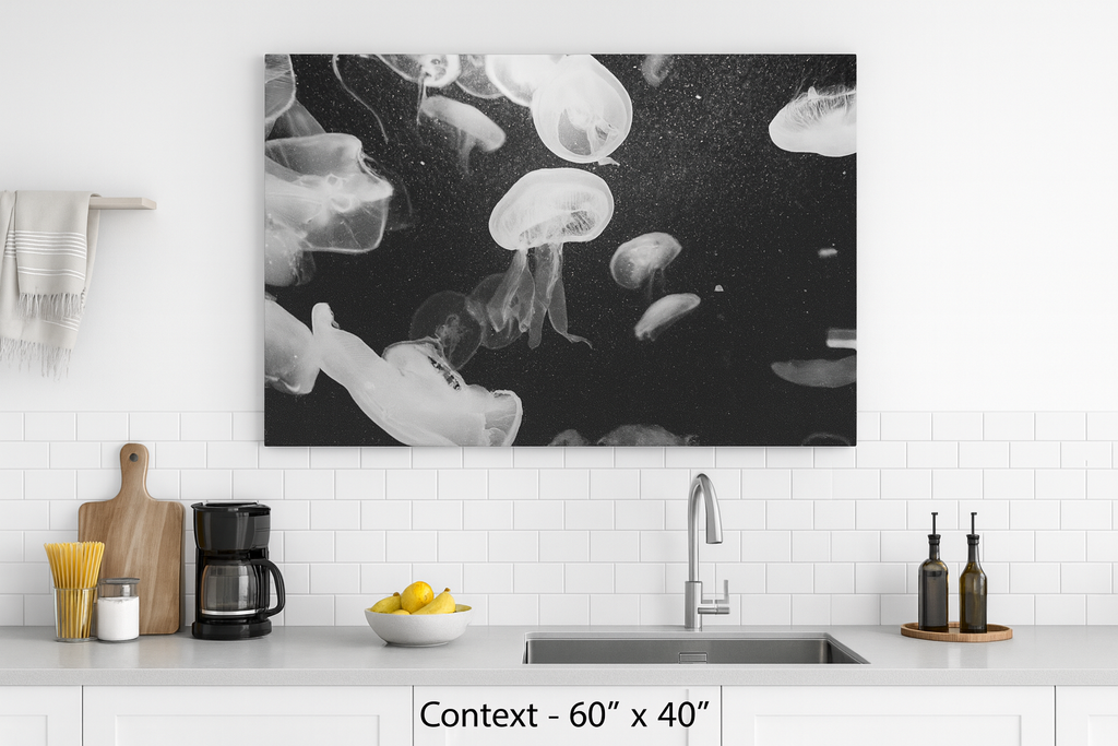 Jellyfish Canvas Print in Monochrome  — Black & White Ocean Wall Art