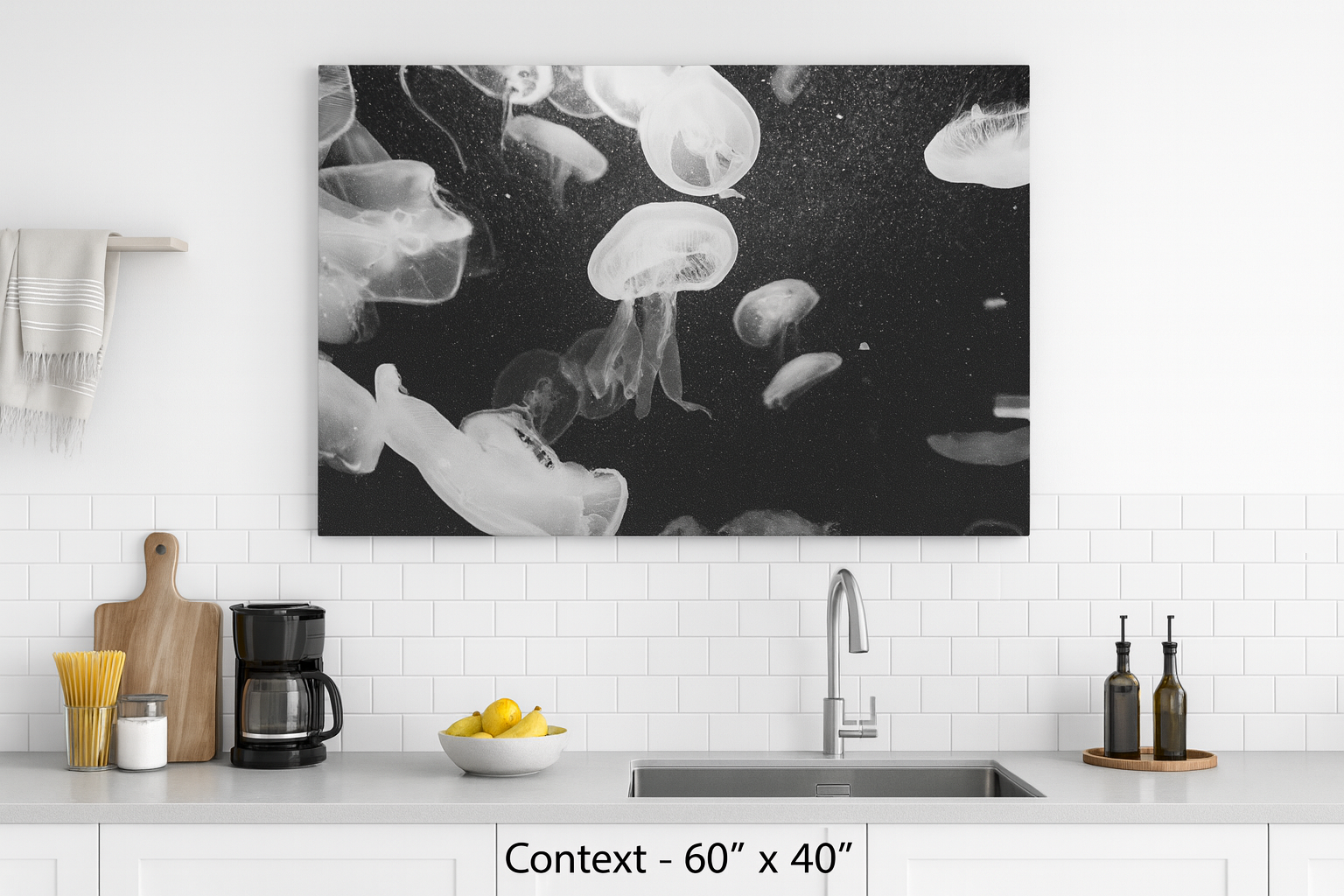Jellyfish Canvas Print in Monochrome  — Black & White Ocean Wall Art