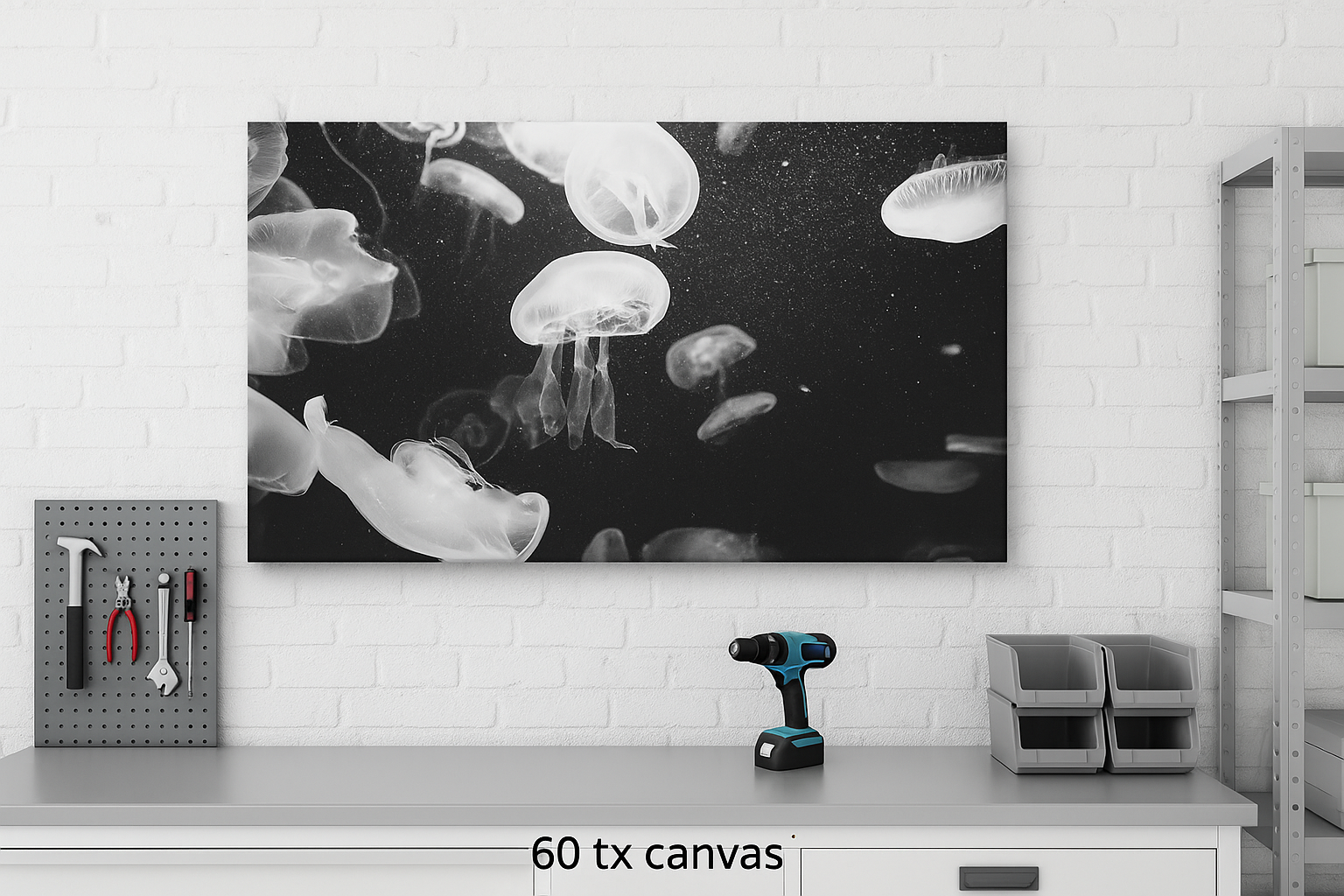 Jellyfish Canvas Print in Monochrome  — Black & White Ocean Wall Art