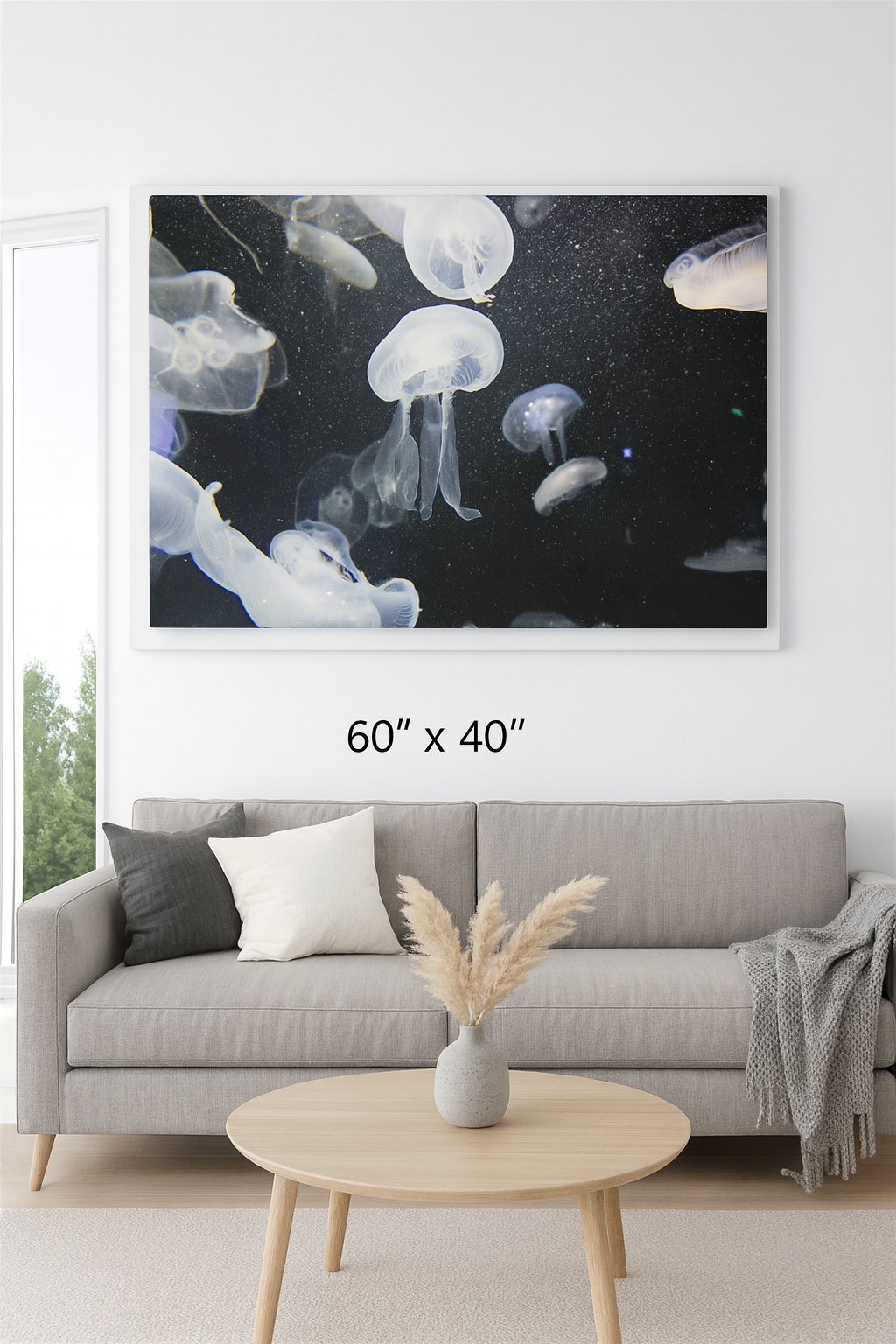 Jellyfish Canvas Print in Monochrome  — Black & White Ocean Wall Art