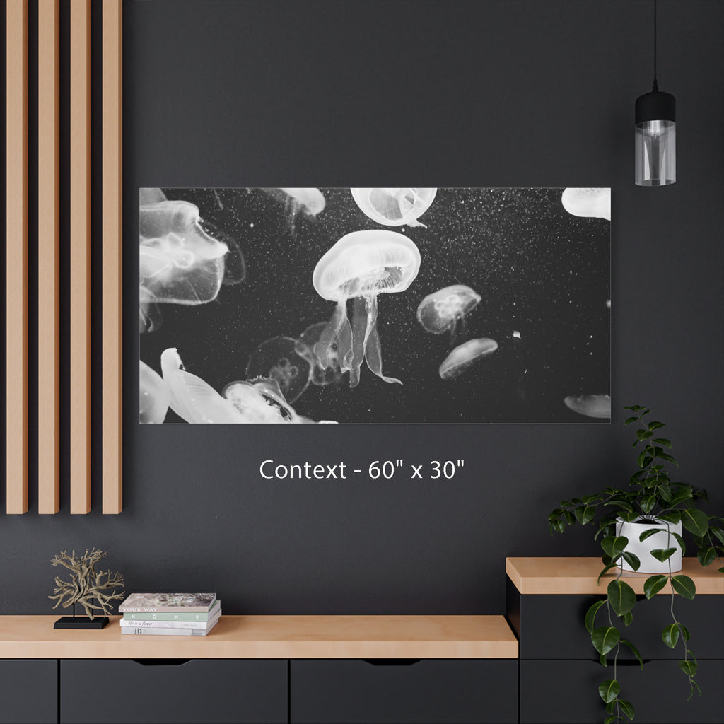 Jellyfish Canvas Print in Monochrome  — Black & White Ocean Wall Art