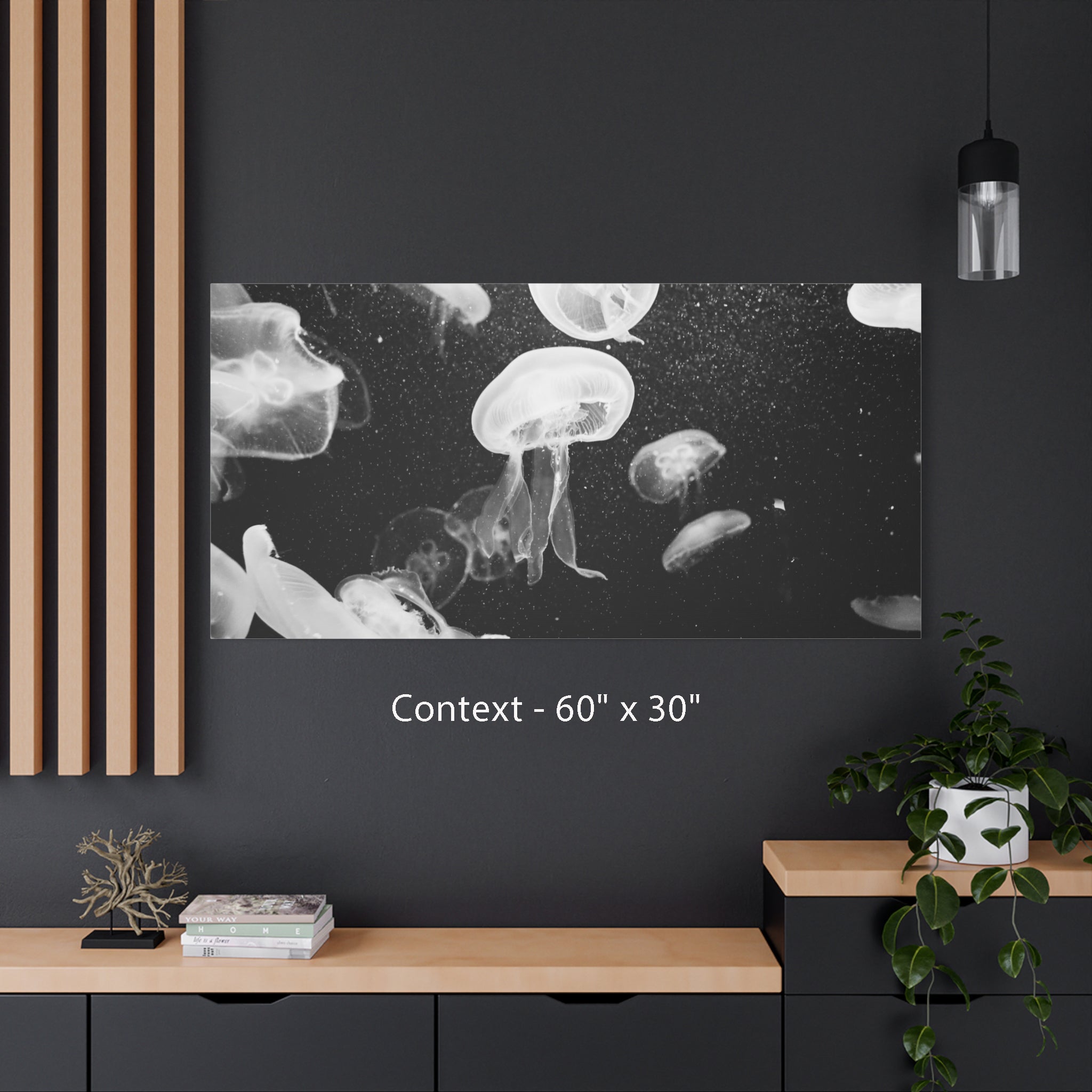 Jellyfish Canvas Print in Monochrome  — Black & White Ocean Wall Art