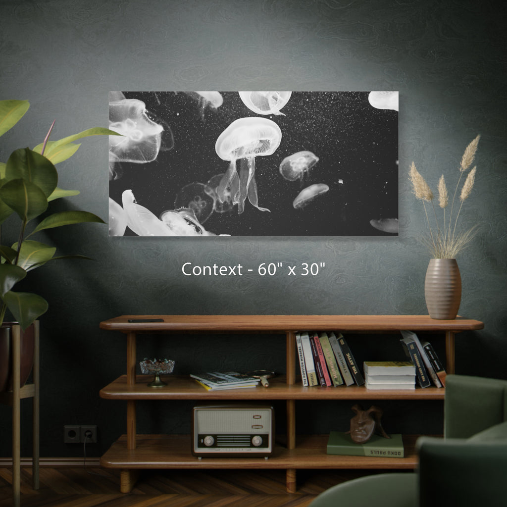 Jellyfish Canvas Print in Monochrome  — Black & White Ocean Wall Art