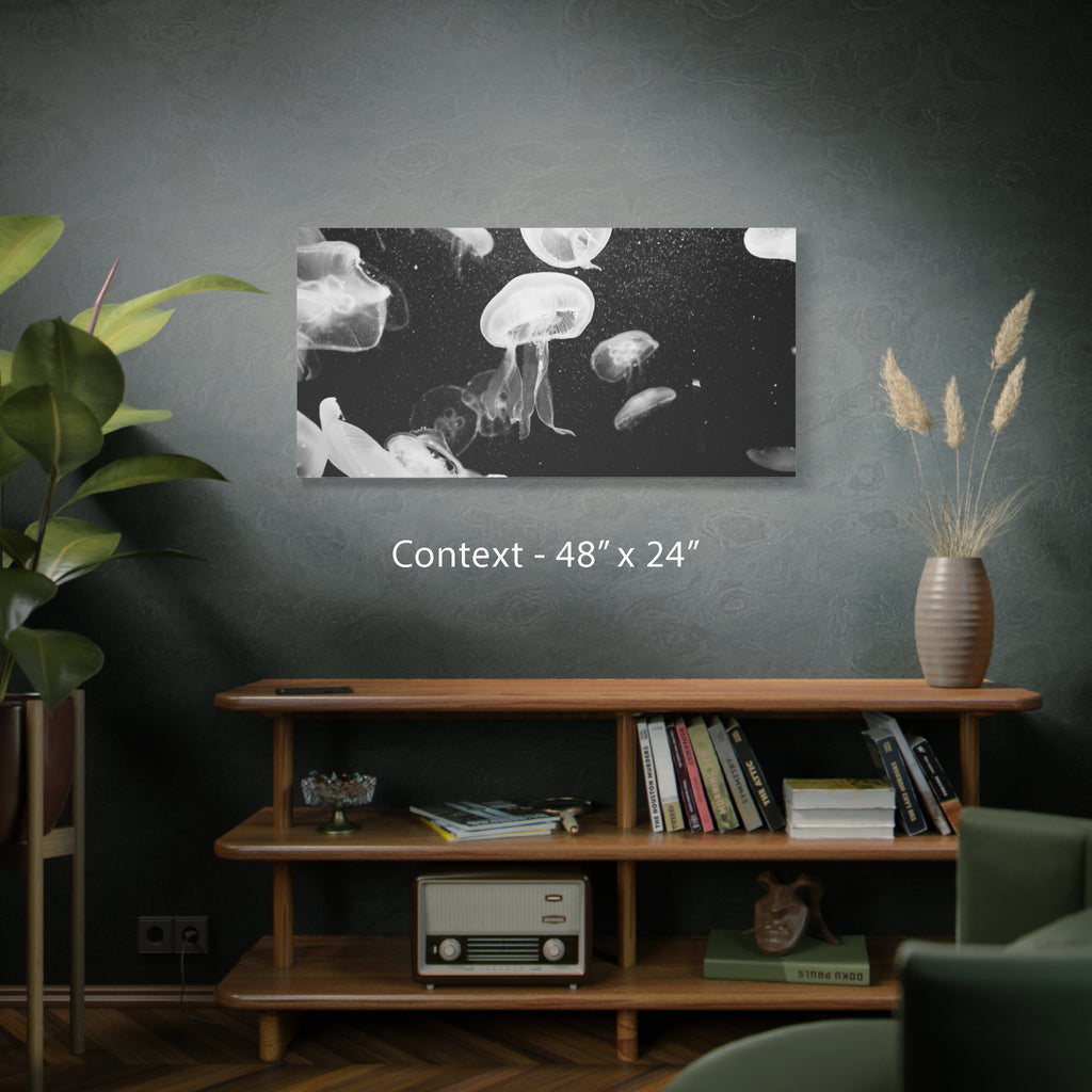Jellyfish Canvas Print in Monochrome  — Black & White Ocean Wall Art
