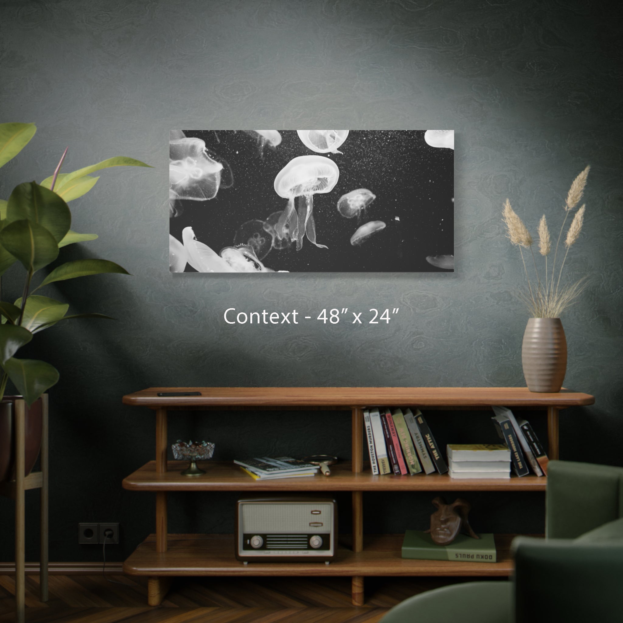 Jellyfish Canvas Print in Monochrome  — Black & White Ocean Wall Art