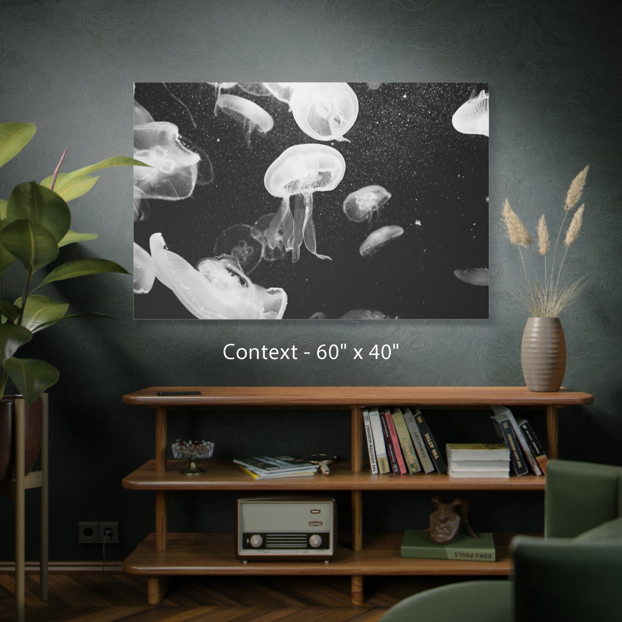 Jellyfish Canvas Print in Monochrome  — Black & White Ocean Wall Art