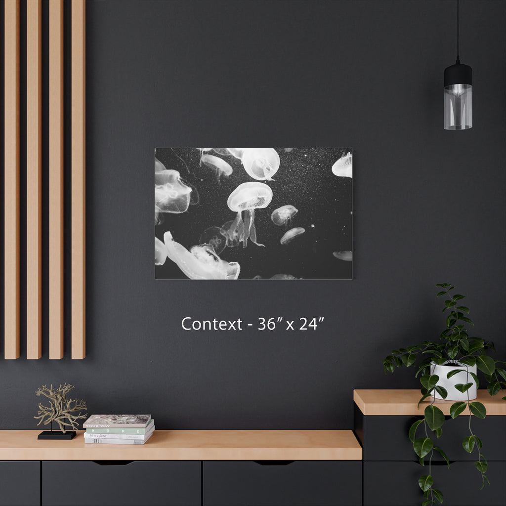 Jellyfish Canvas Print in Monochrome  — Black & White Ocean Wall Art