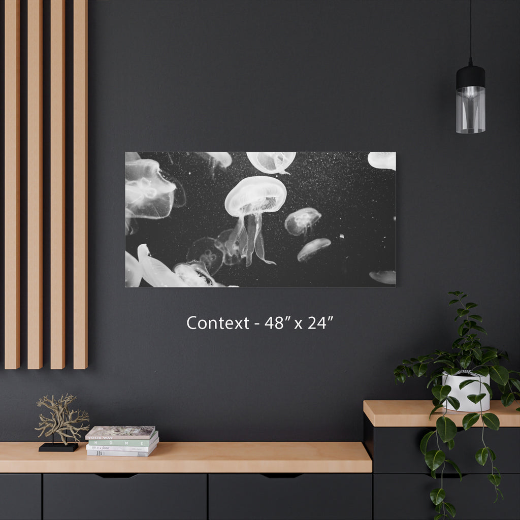 Jellyfish Canvas Print in Monochrome  — Black & White Ocean Wall Art