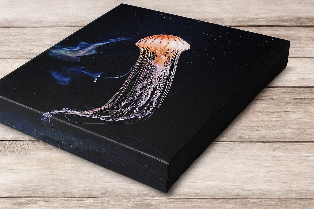 Jellyfish Canvas Print in Monochrome  — Black & White Ocean Wall Art