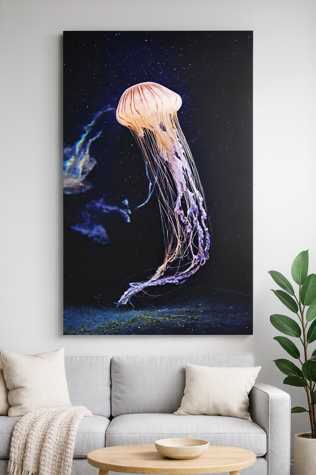 Jellyfish Canvas Wall Art — Ethereal Ocean Photography on Stretched Matte Canvas