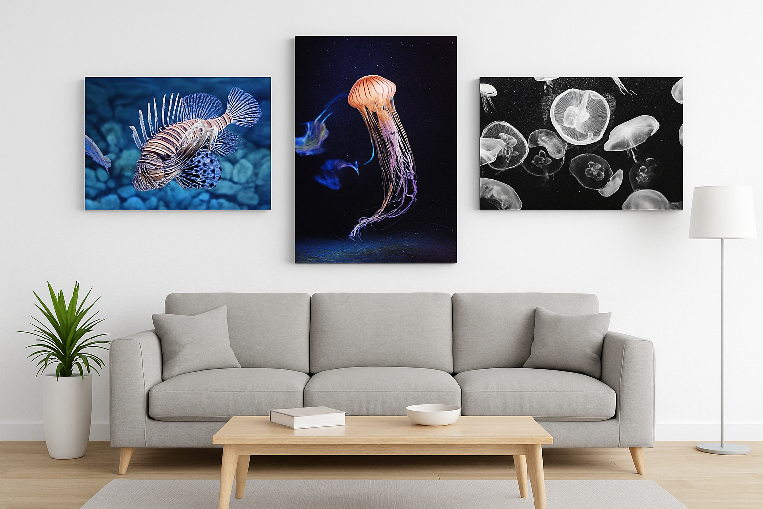 Jellyfish Canvas Wall Art — Ethereal Ocean Photography on Stretched Matte Canvas