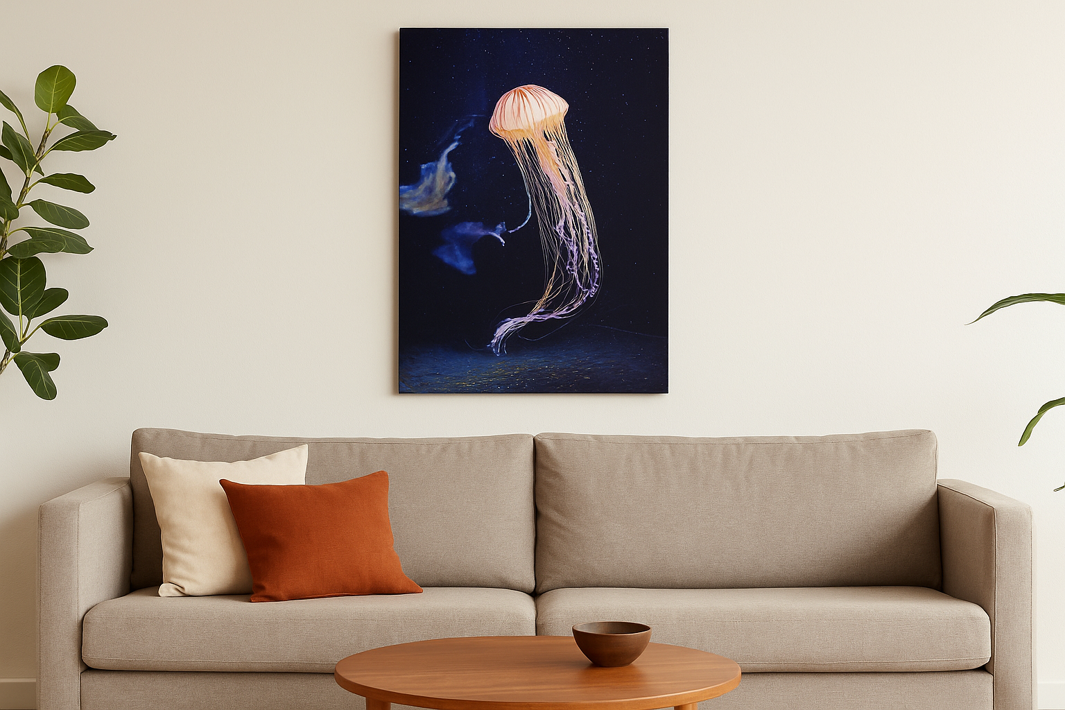 Jellyfish Canvas Wall Art — Ethereal Ocean Photography on Stretched Matte Canvas