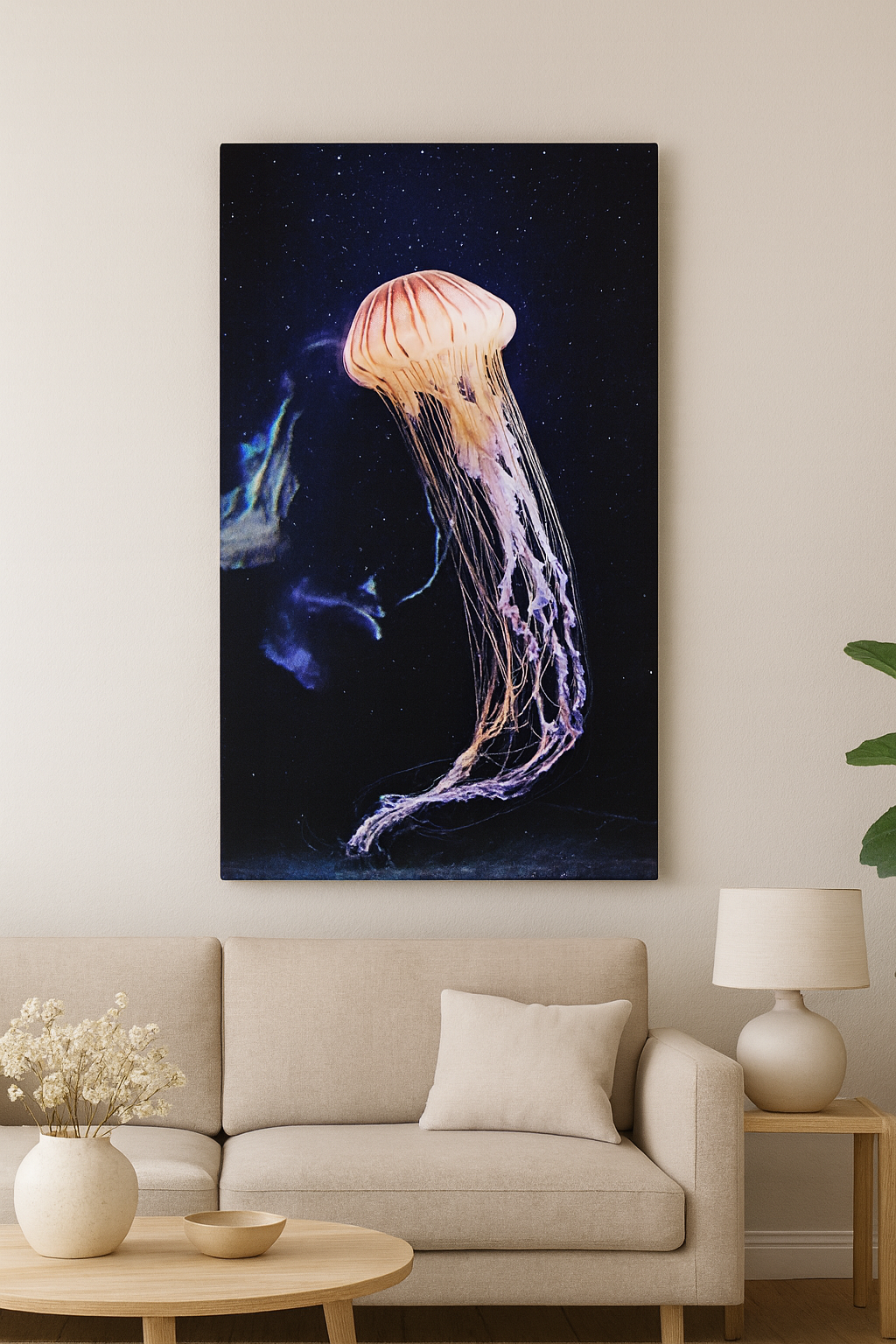 Jellyfish Canvas Wall Art — Ethereal Ocean Photography on Stretched Matte Canvas