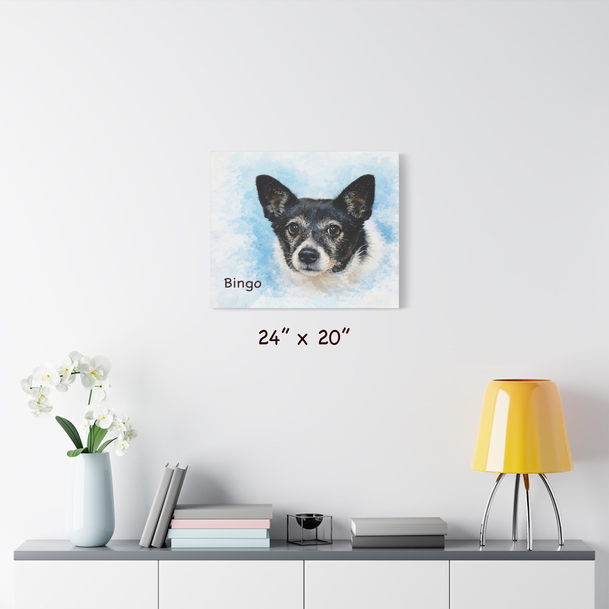 Custom Pet Portrait Canvas – Watercolor Style portrait of your dog (facial expression focus)