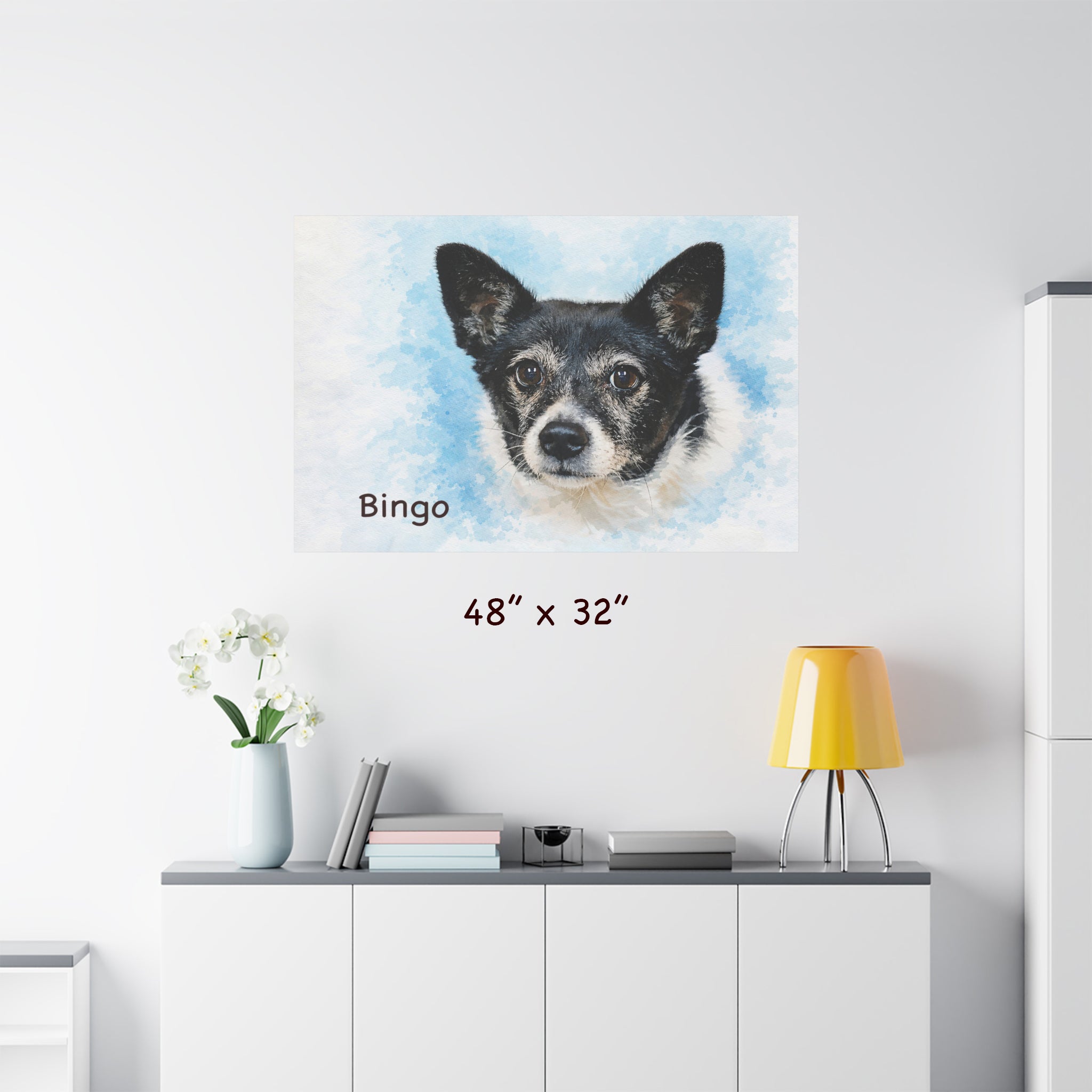Custom Pet Portrait Canvas – Watercolor Style portrait of your dog (facial expression focus)