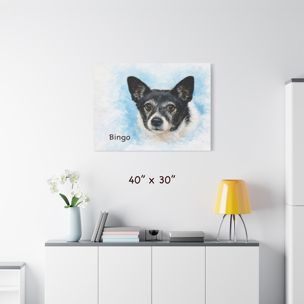 Custom Pet Portrait Canvas – Watercolor Style portrait of your dog (facial expression focus)