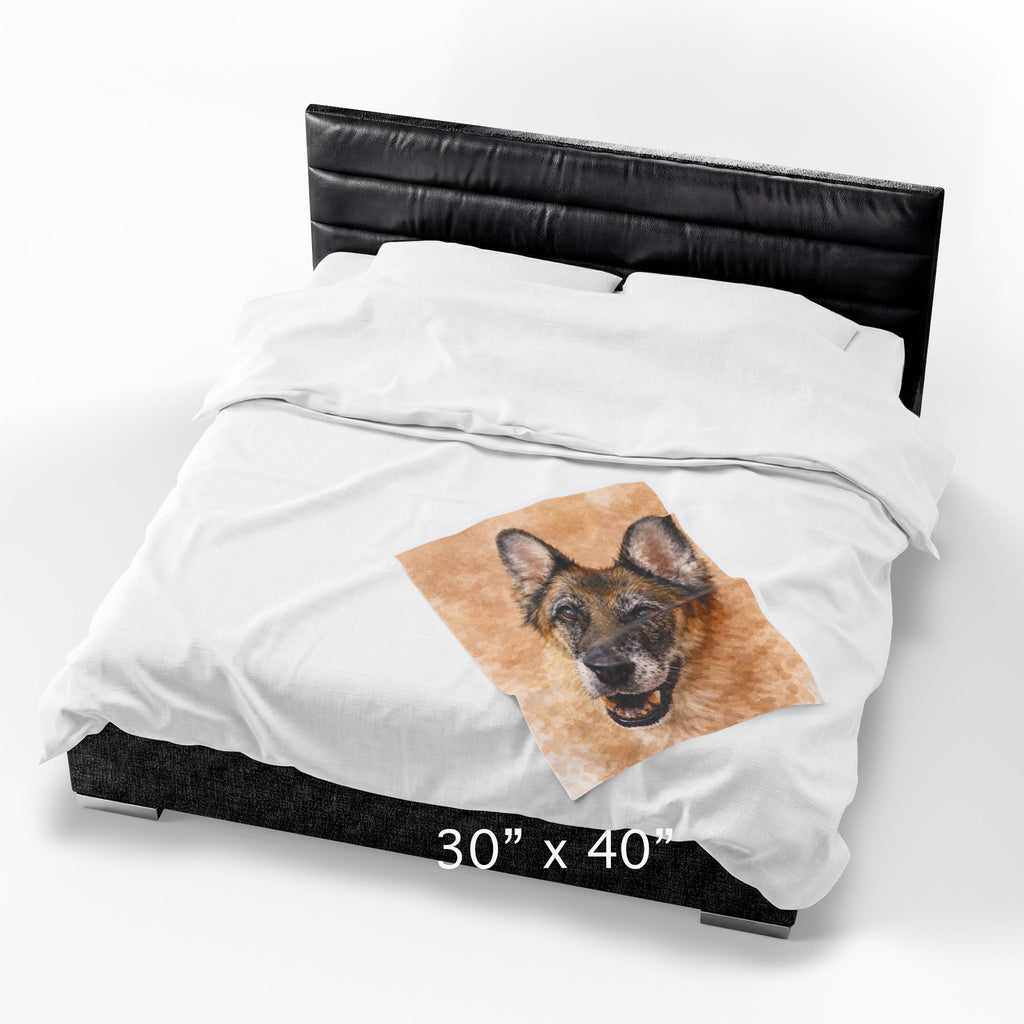 Let Us Turn Your Dog's Photo into Watercolor Art and place it on a Soft Cozy throw blanket | Velveteen Blanket with your Dog's Portrait