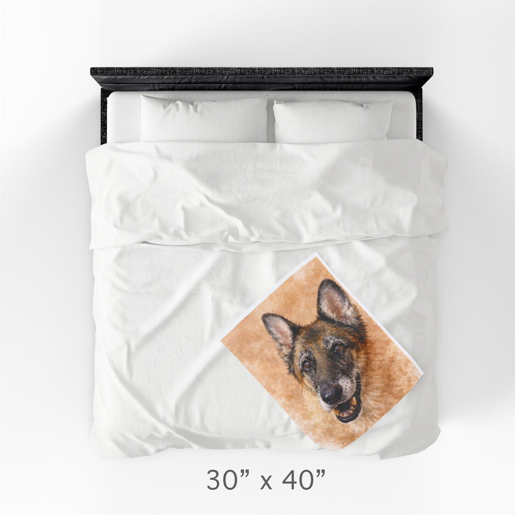 Let Us Turn Your Dog's Photo into Watercolor Art and place it on a Soft Cozy throw blanket | Velveteen Blanket with your Dog's Portrait