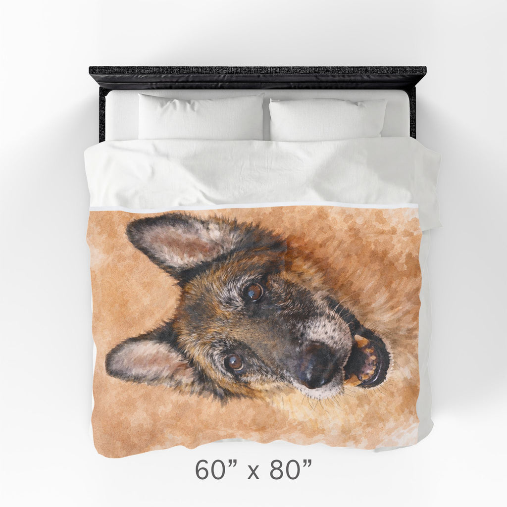 Let Us Turn Your Dog's Photo into Watercolor Art and place it on a Soft Cozy throw blanket | Velveteen Blanket with your Dog's Portrait