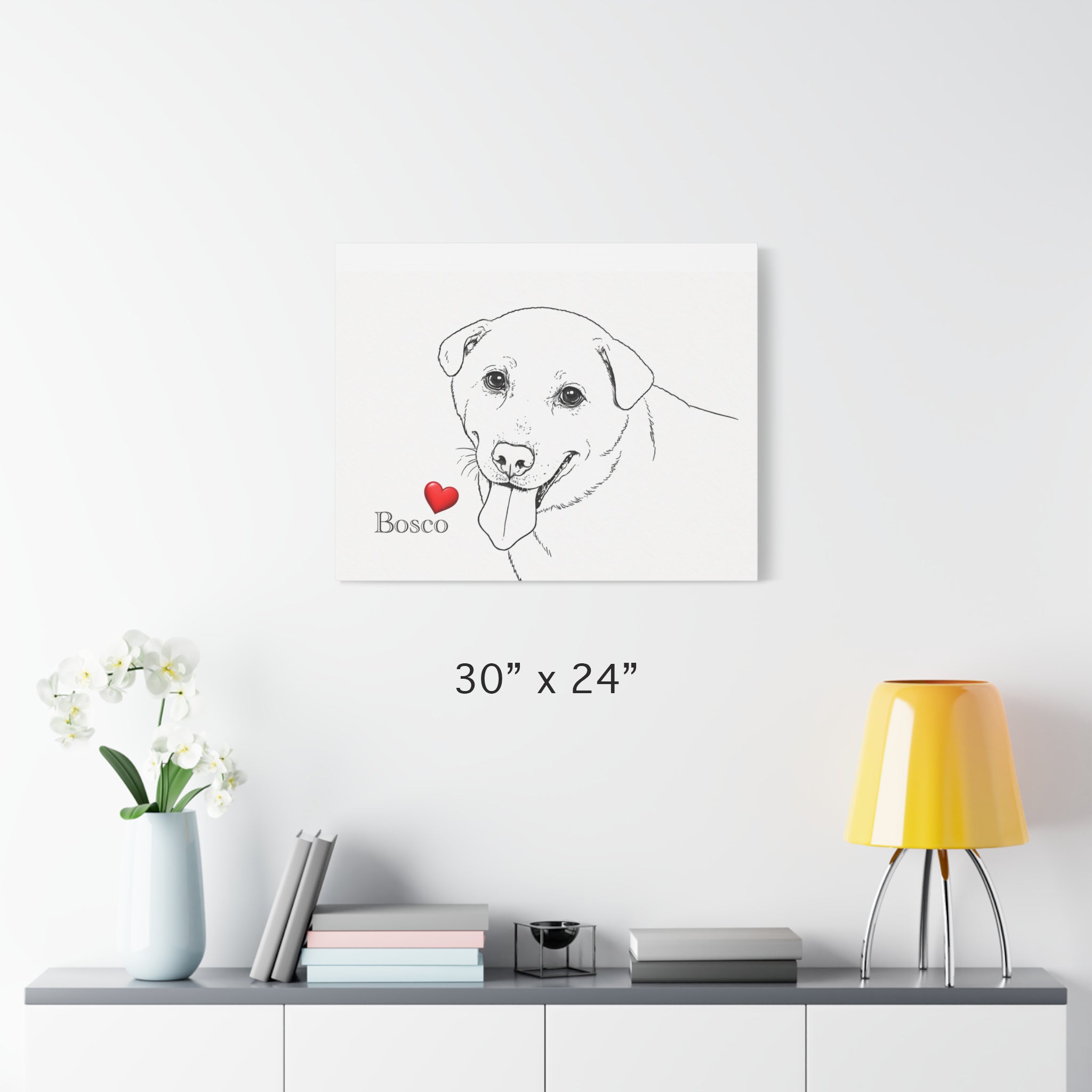 Custom Dog 'Facial Expression' Line Art Canvas Print | Matte Stretched Wall Art
