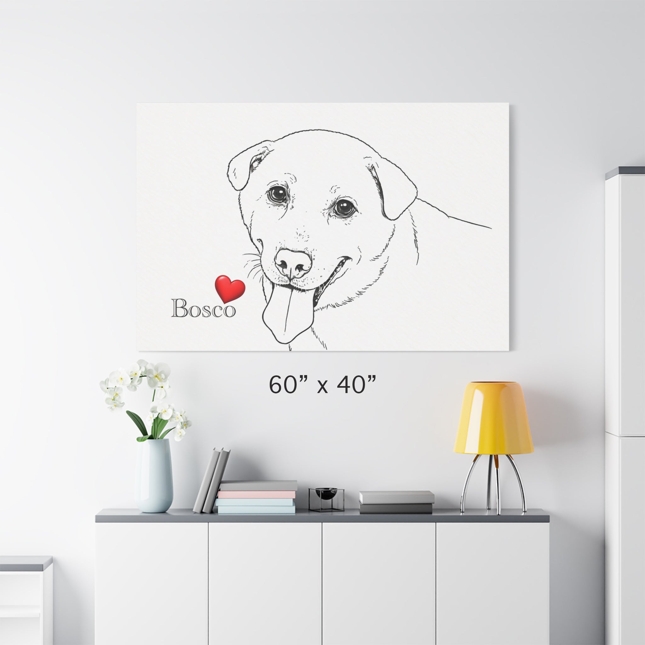 Custom Dog 'Facial Expression' Line Art Canvas Print | Matte Stretched Wall Art
