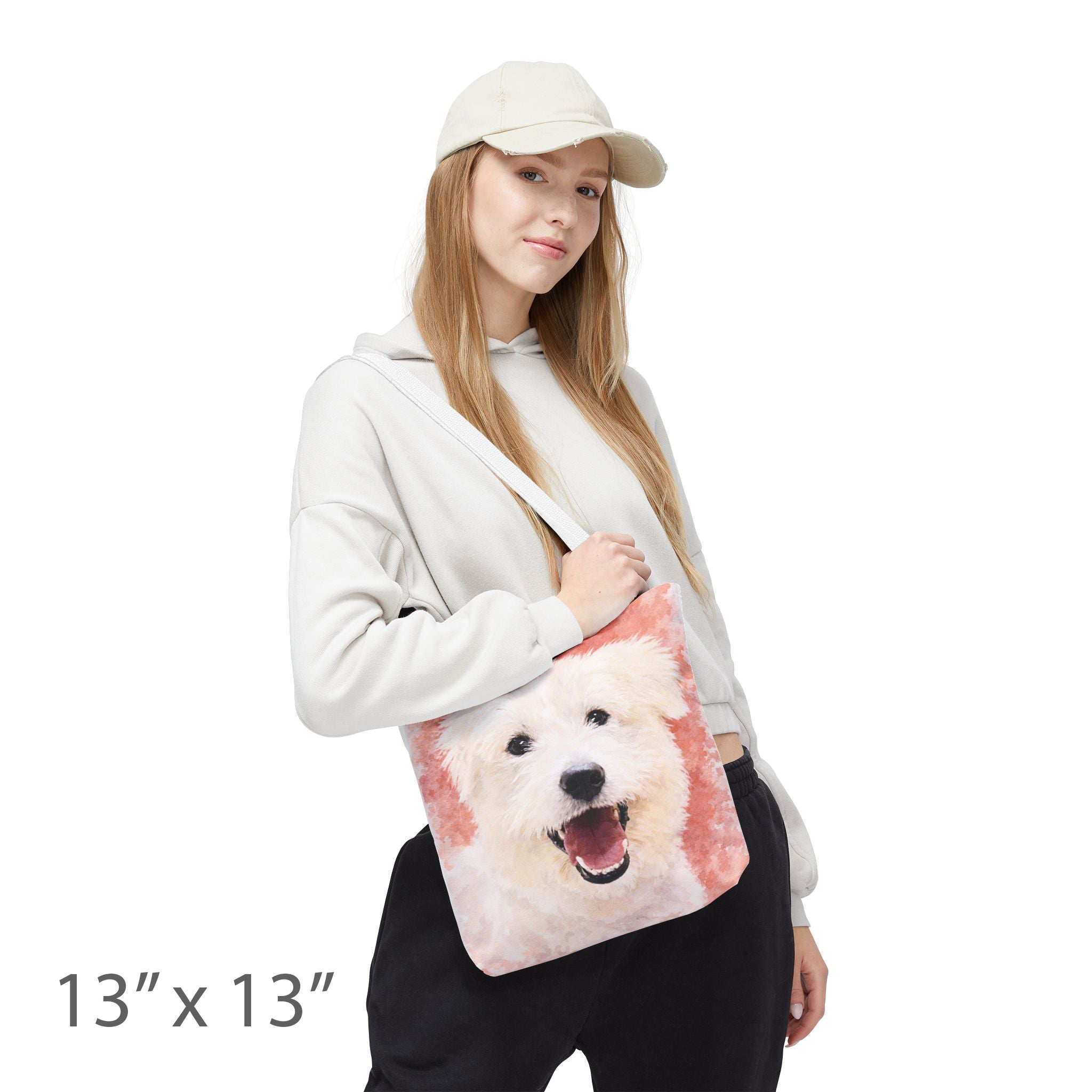 Custom Dog Watercolor Tote Bag – Personalized Pet Portrait Bag (2 Photos, Double-Sided Print) – Custom Dog Gift for Dog Lovers