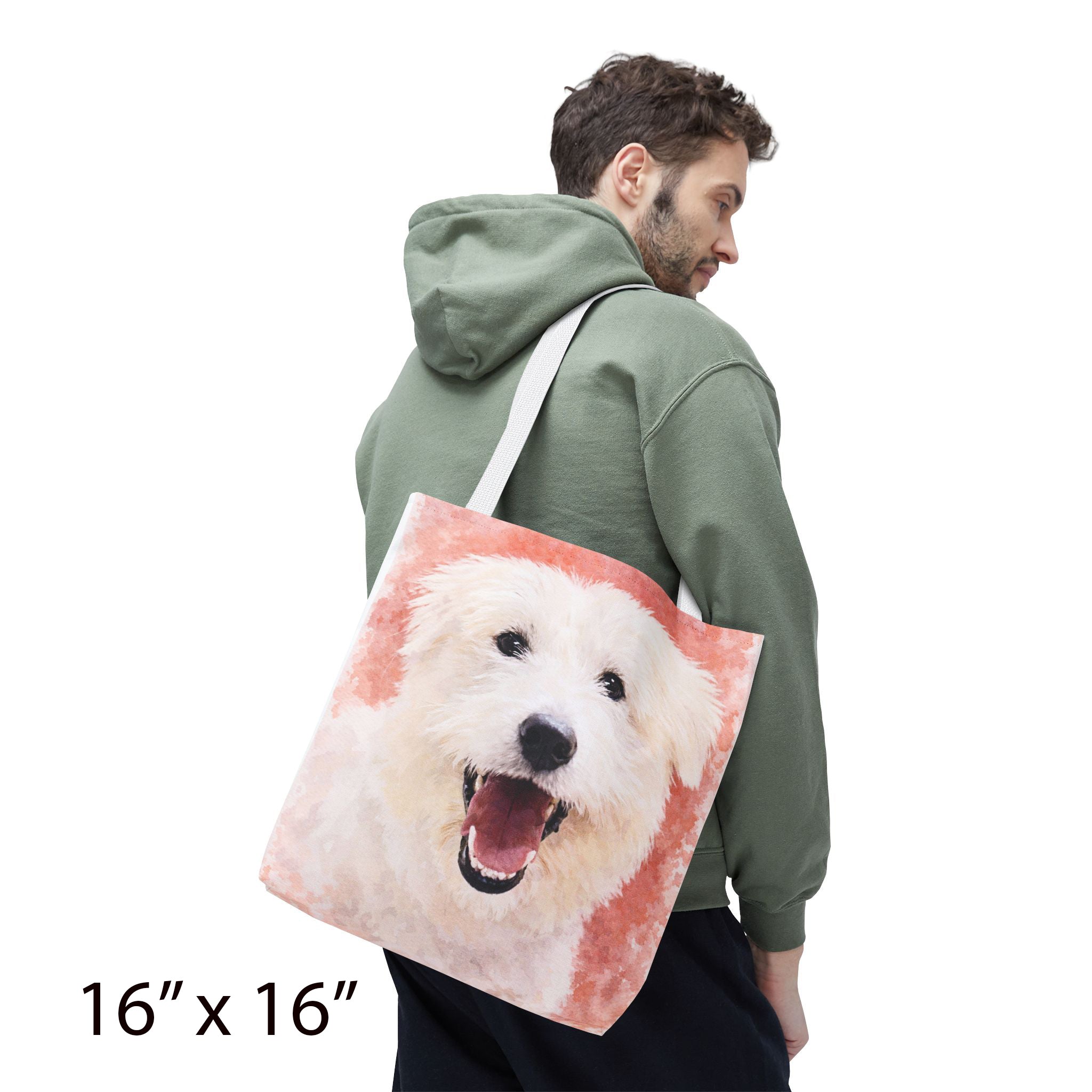 Custom Dog Watercolor Tote Bag – Personalized Pet Portrait Bag (2 Photos, Double-Sided Print) – Custom Dog Gift for Dog Lovers