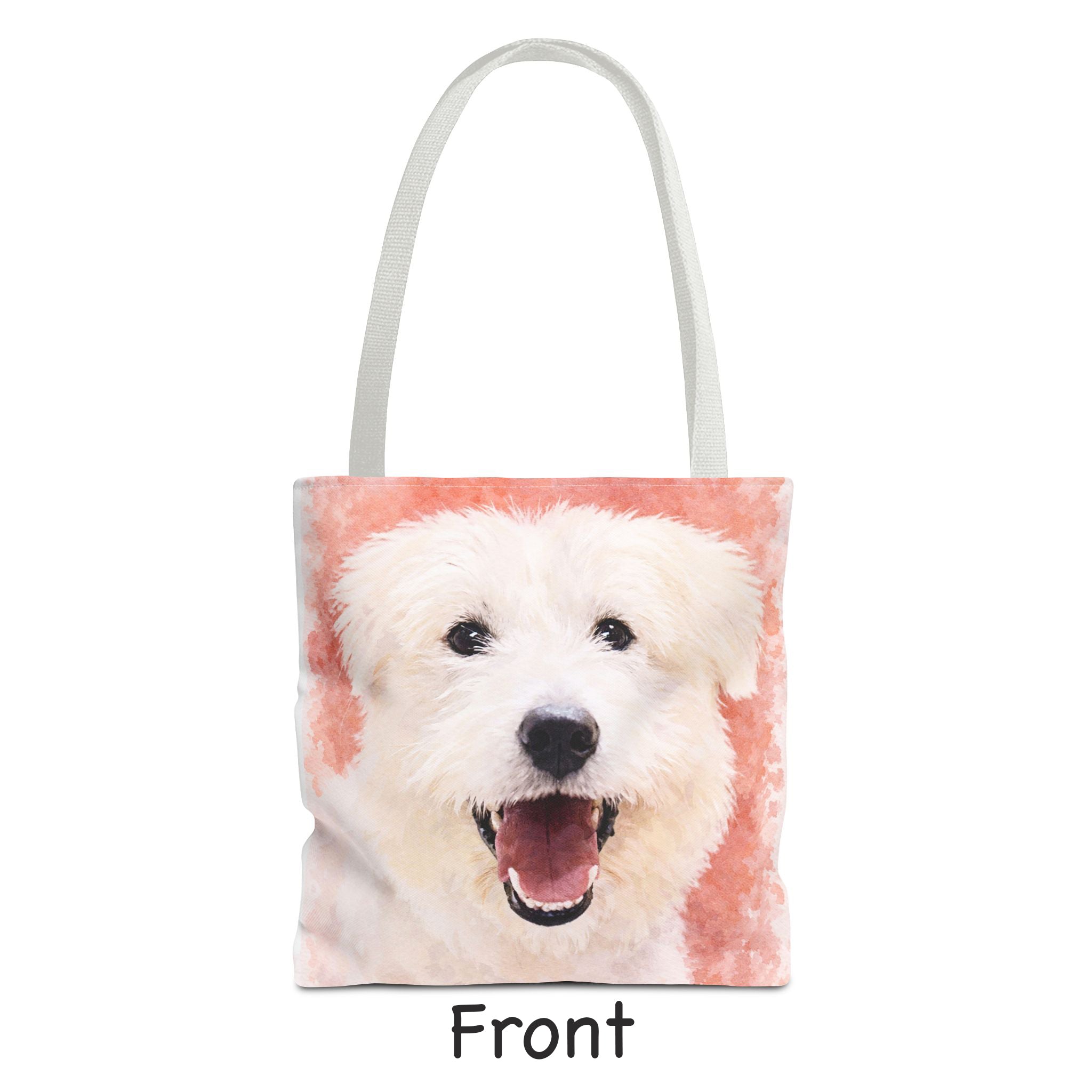 Custom Dog Watercolor Tote Bag – Personalized Pet Portrait Bag (2 Photos, Double-Sided Print) – Custom Dog Gift for Dog Lovers