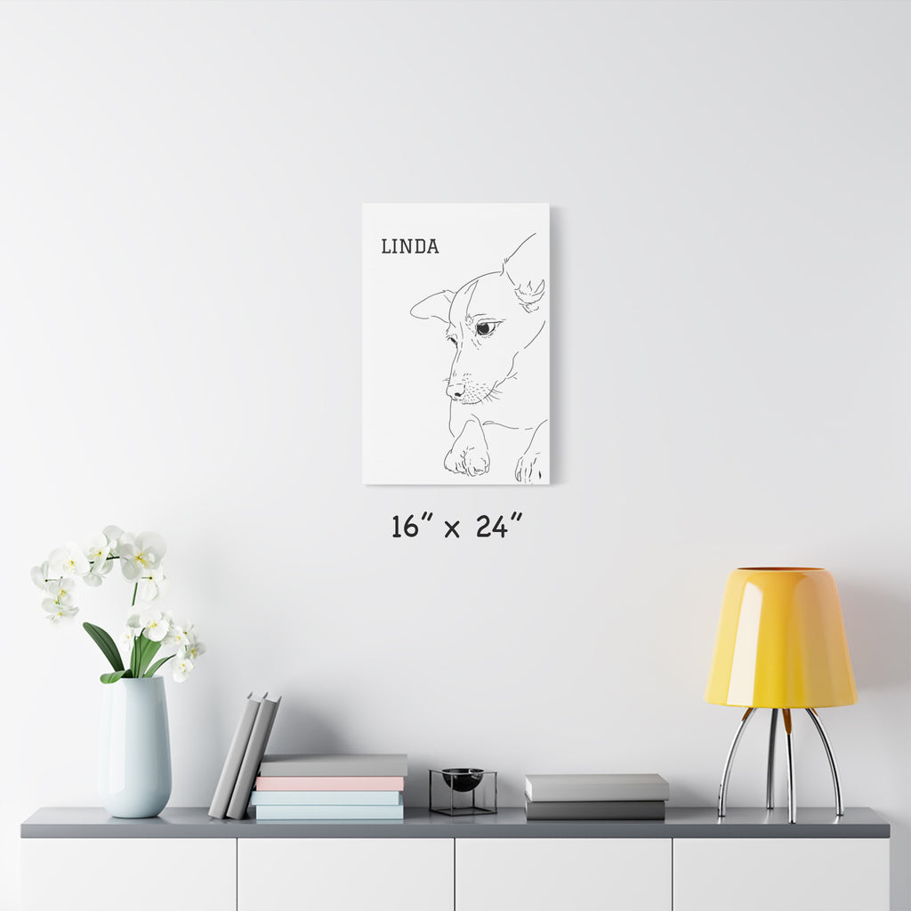 Custom Dog Line Art Canvas – Personalized Minimal Pet Portrait from Photo | Matte Stretched Wall Art